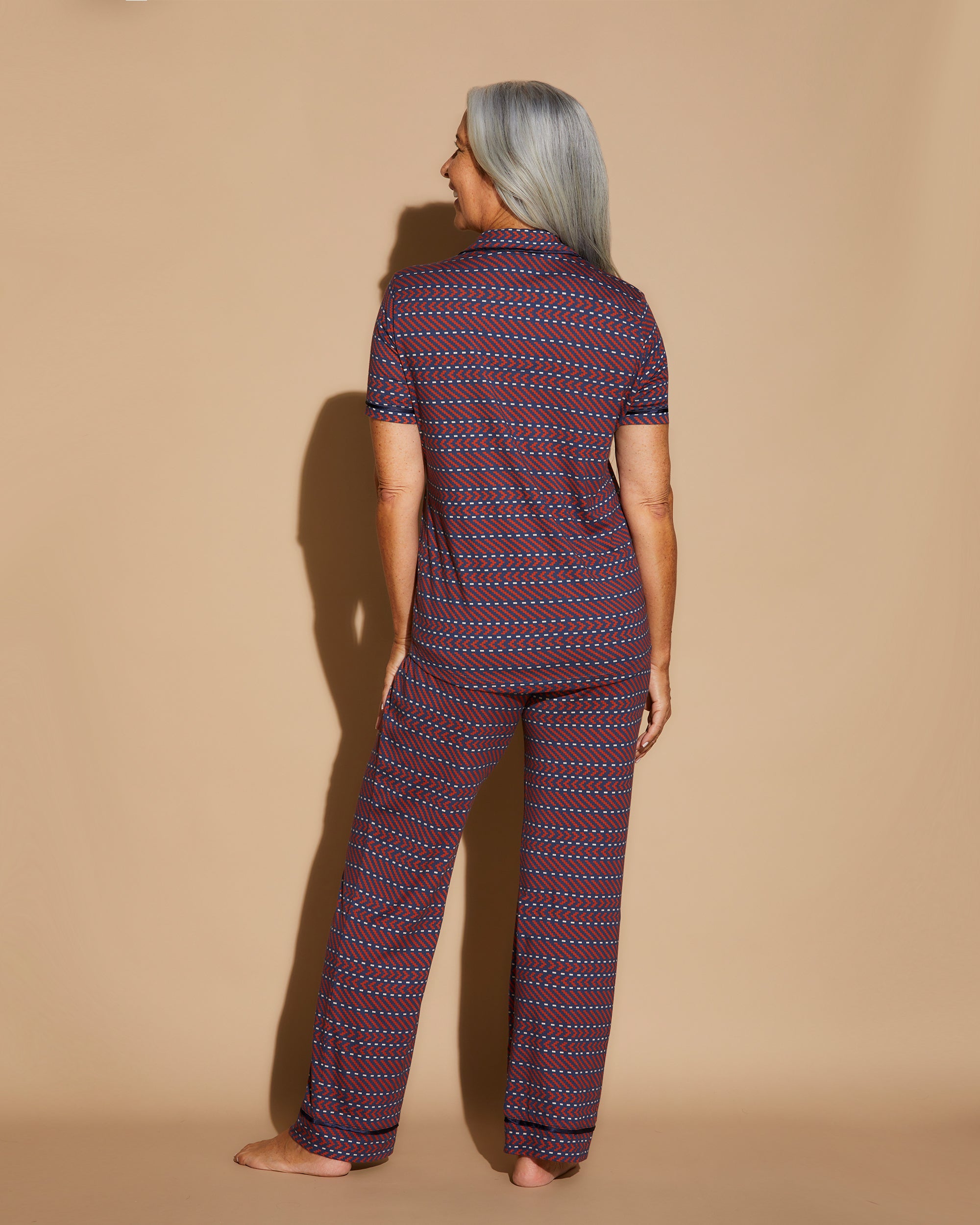 Print Set - Bella Printed Short Sleeve Top And Boxer Pajama Set