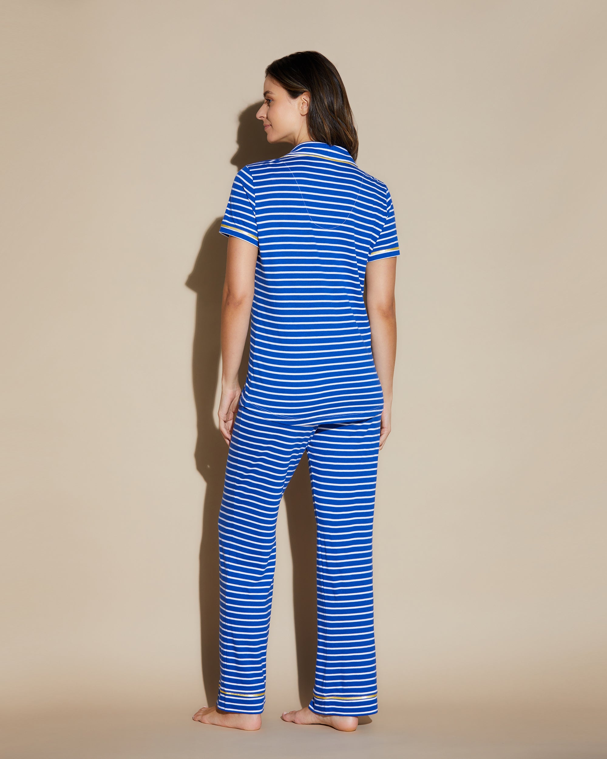 Blue Set - Bella Printed Short Sleeve Top And Boxer Pajama Set