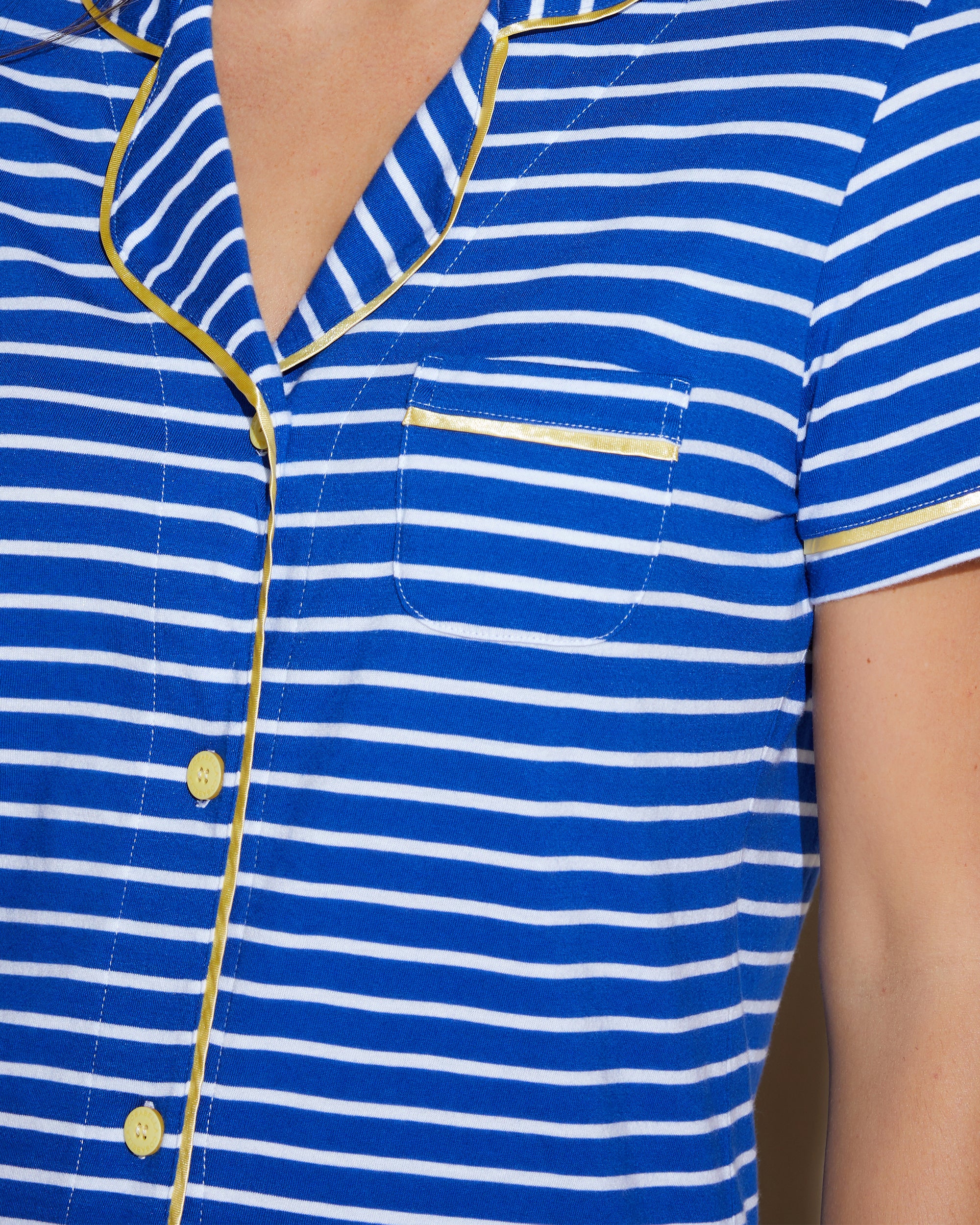 Blue Set - Bella Printed Short Sleeve Top And Boxer Pajama Set