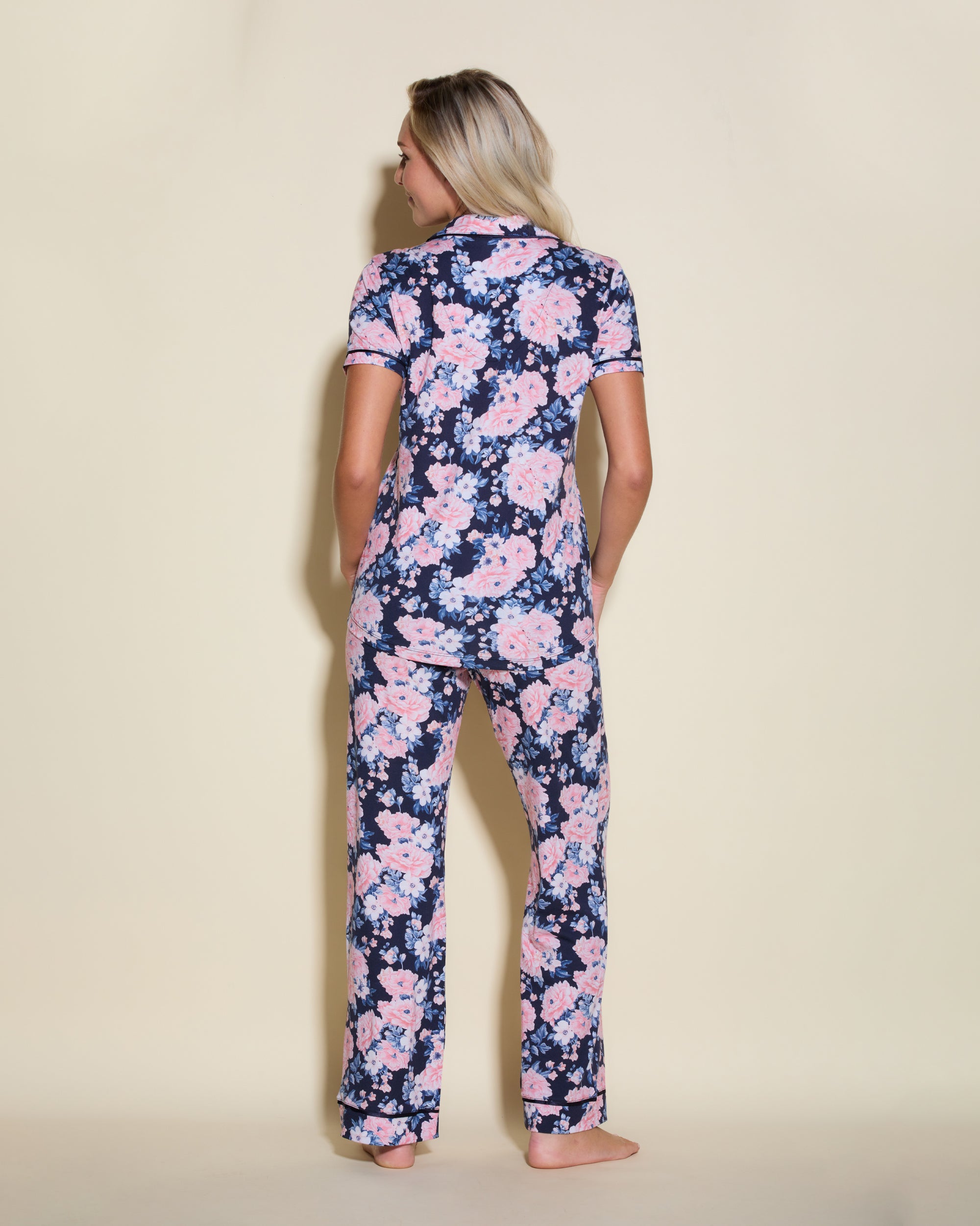 Print Set - Bella Printed Short Sleeve Top And Pant Pajama Set