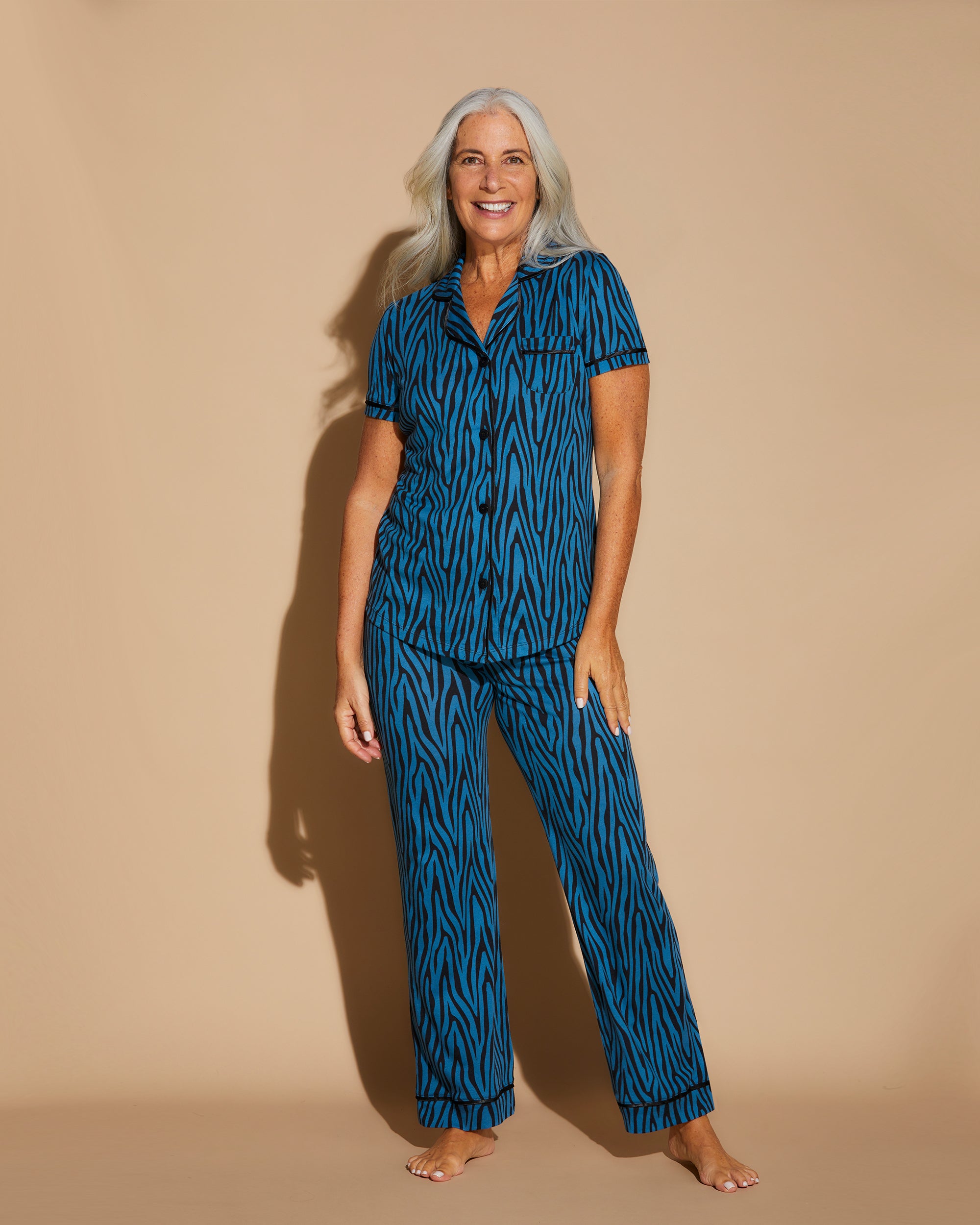 Print Set - Bella Printed Short Sleeve Top And Boxer Pajama Set