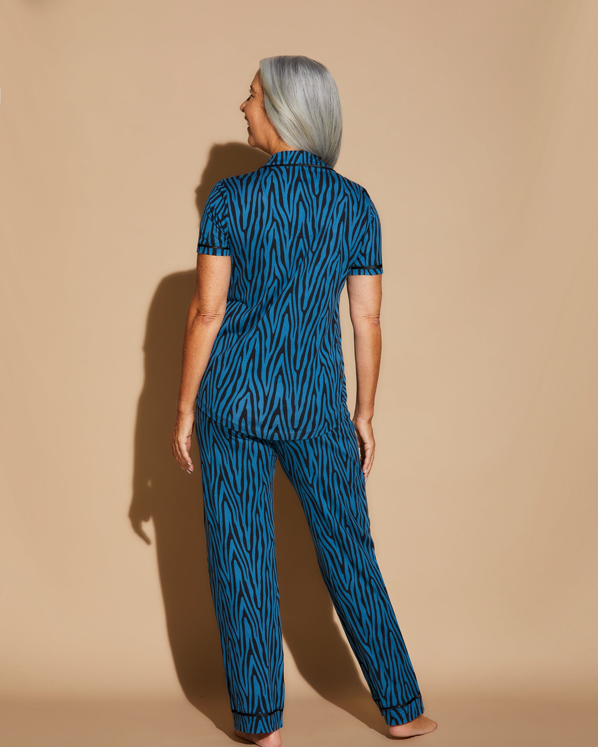 Print Set - Bella Printed Short Sleeve Top And Boxer Pajama Set