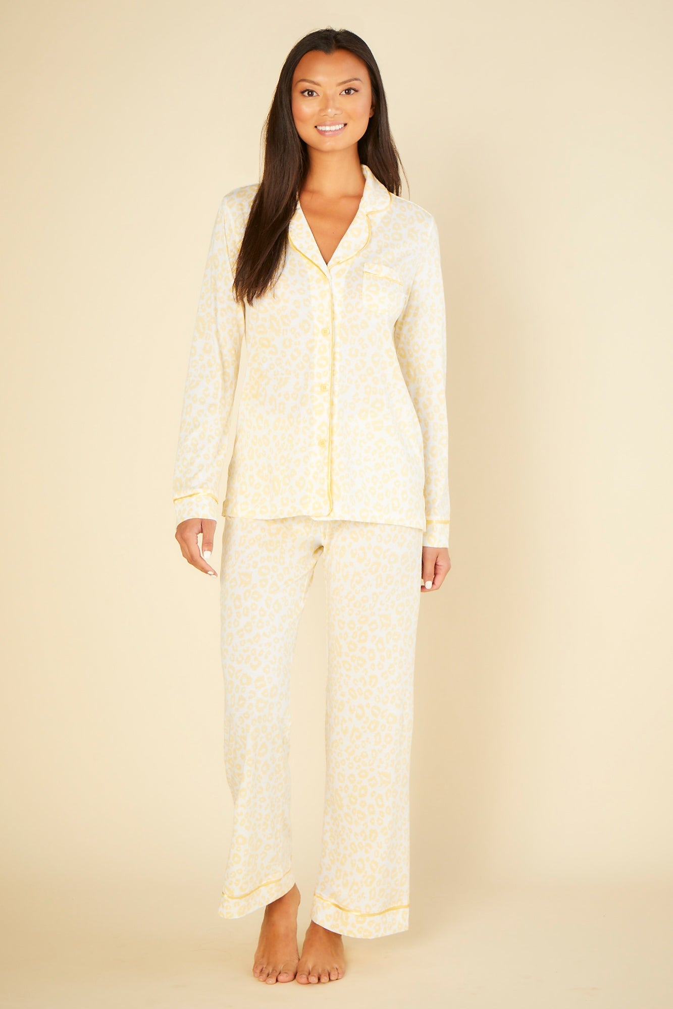 Amarilla Conjuntos - Bella Printed Pantalones Y Camisa De Manga Larga Estampados Petite