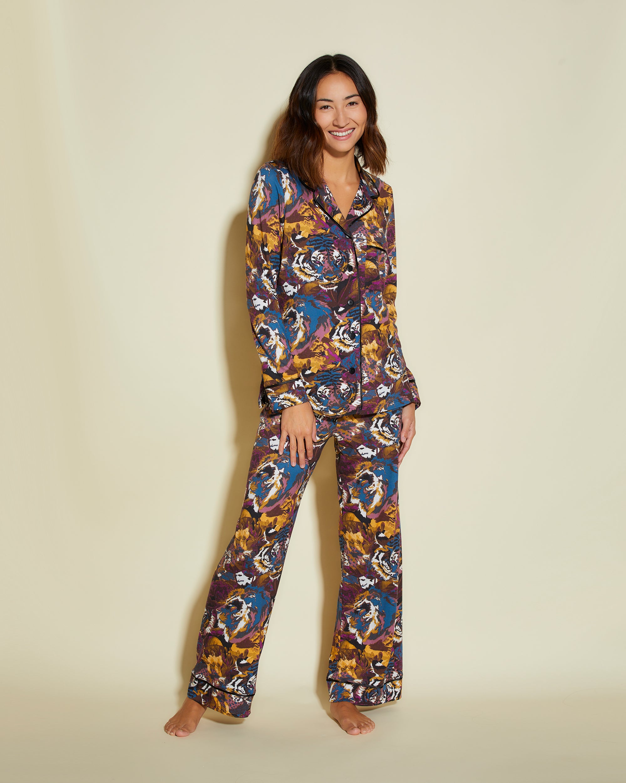 Stampa Set - Bella Printed Top A Maniche Lunghe E Pantalone Petite Stampato