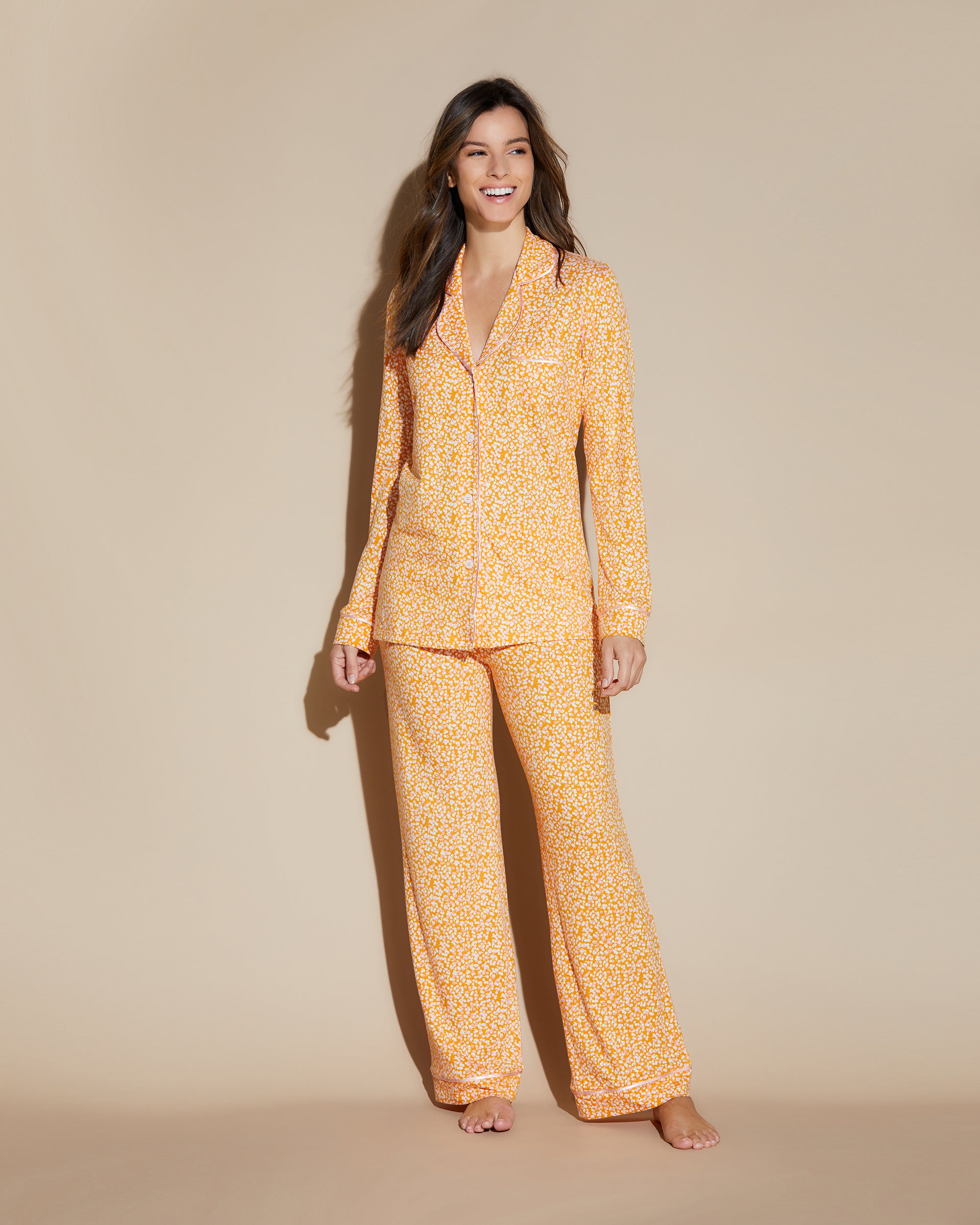 Orange Set - Bella Printed Petite Printed Longsleeve Top And Pant