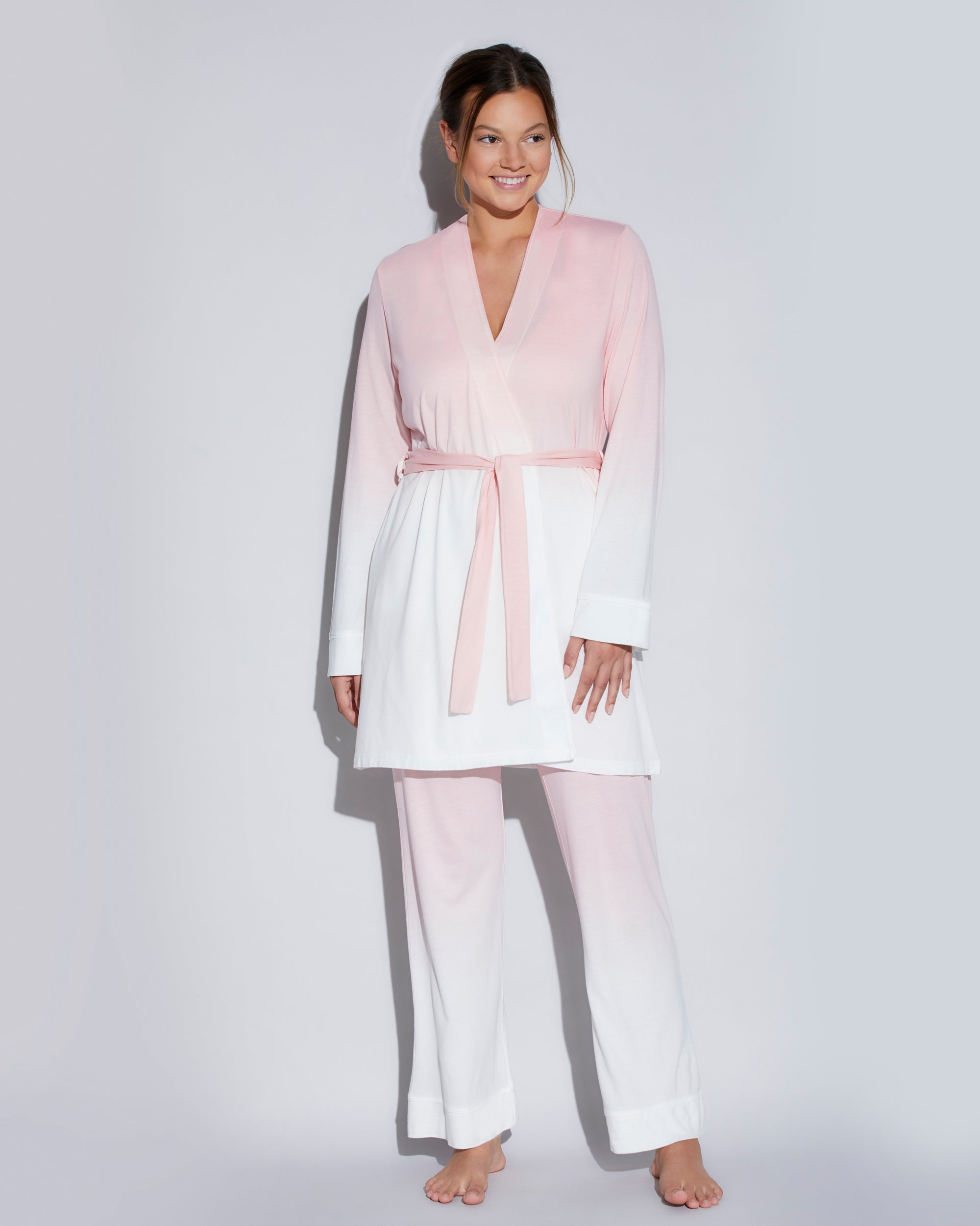 Rosa Set - Bella Printed Curvy Pyjama-Set Oberteil, Hose Und Mantel