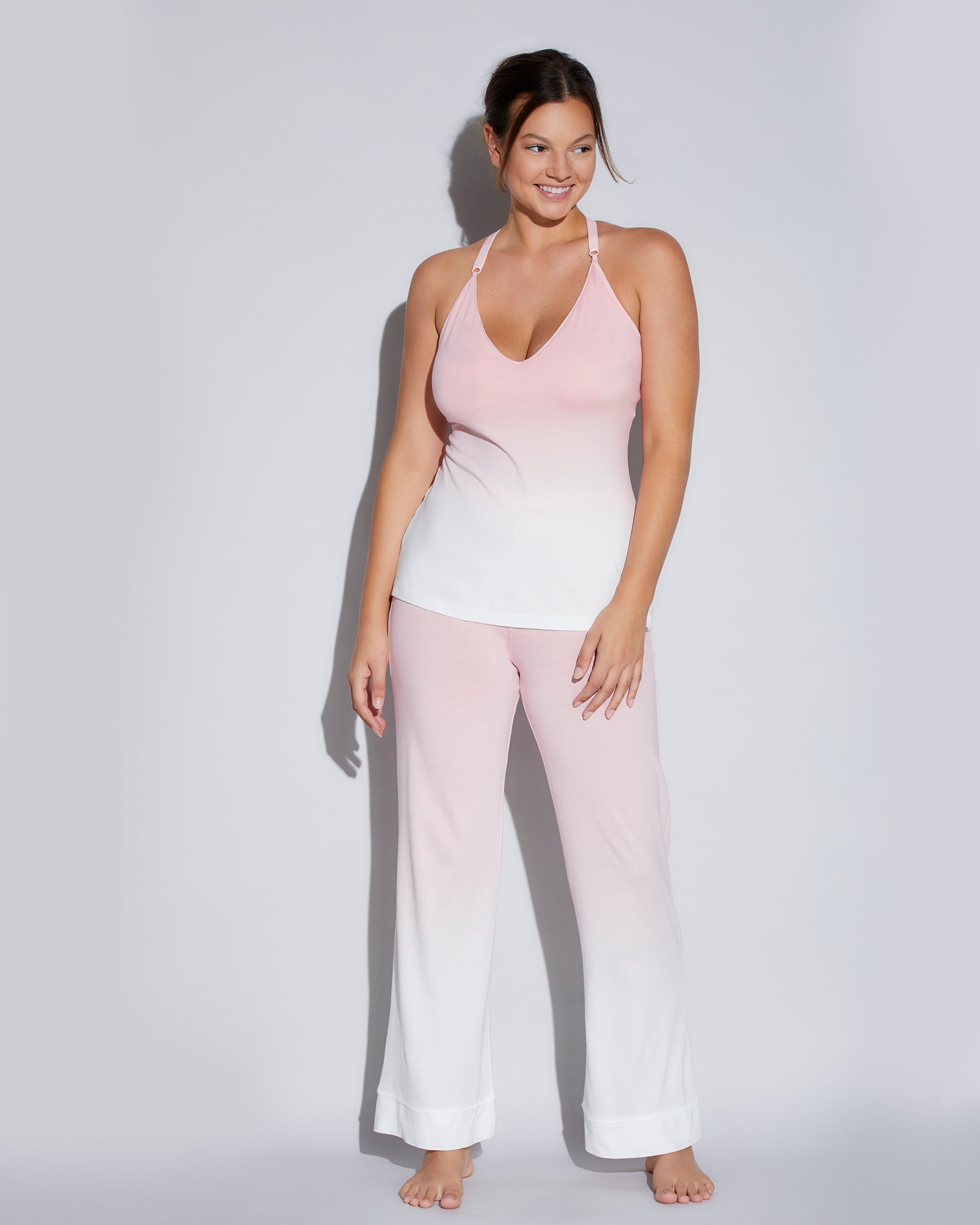 Rosa Set - Bella Printed Curvy Pyjama-Set Oberteil, Hose Und Mantel