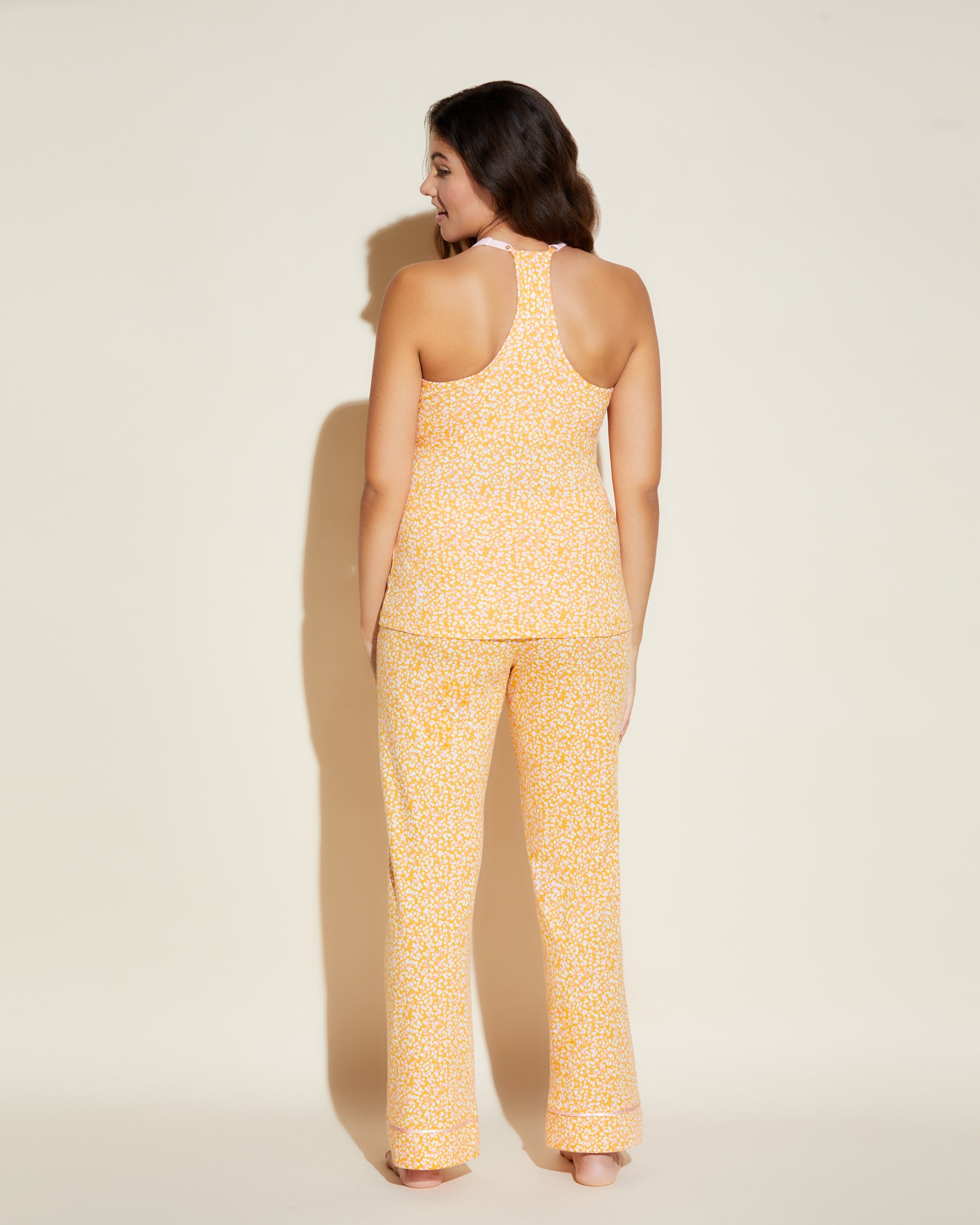 Orange Set - Bella Printed Curvy Pajama Set Cami, Pant And Robe