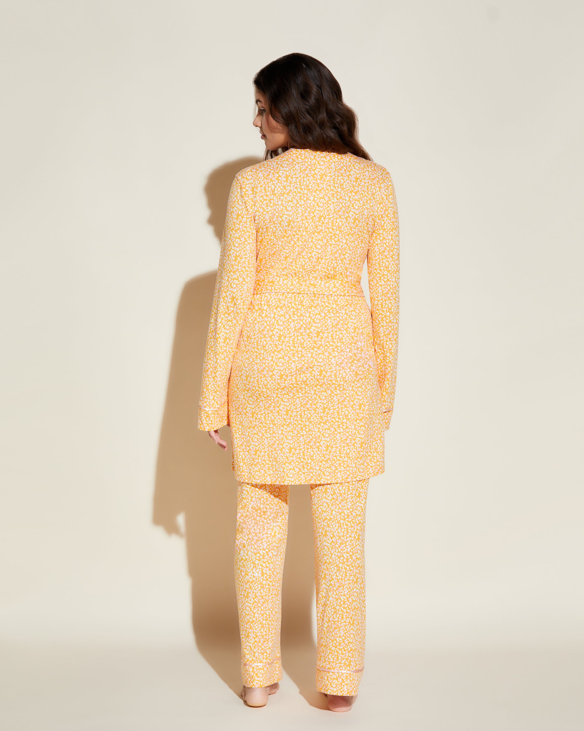 Orange Set - Bella Printed Curvy Pajama Set Cami, Pant And Robe