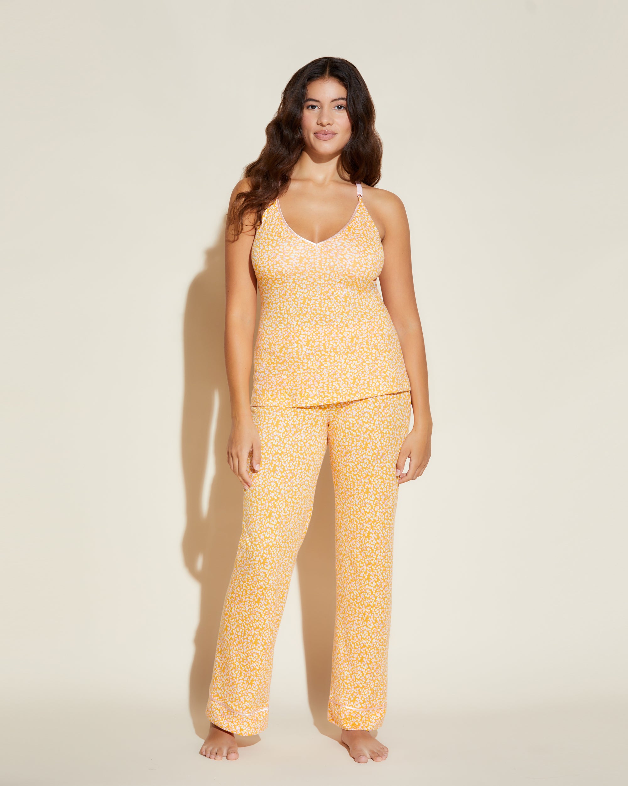 Orange Set - Bella Printed Curvy Pyjama-Set Oberteil, Hose Und Mantel