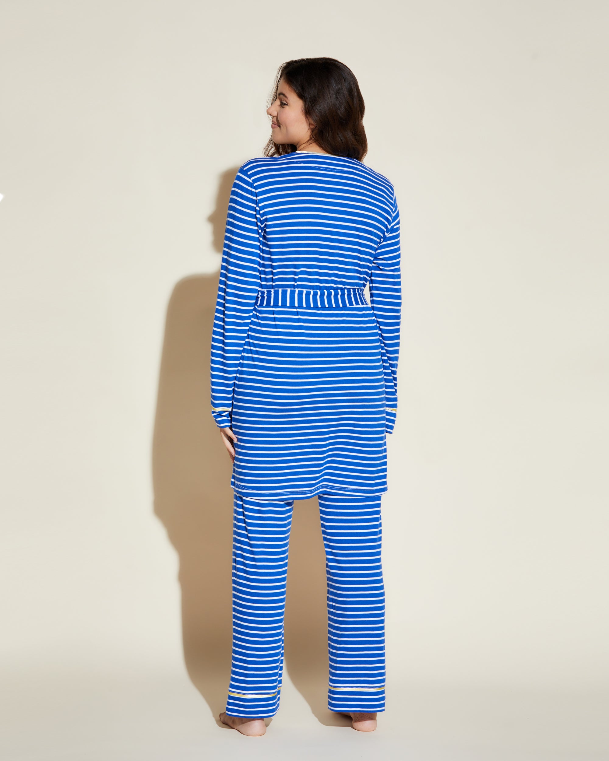 Blau Set - Bella Printed Curvy Pyjama-Set Oberteil, Hose Und Mantel