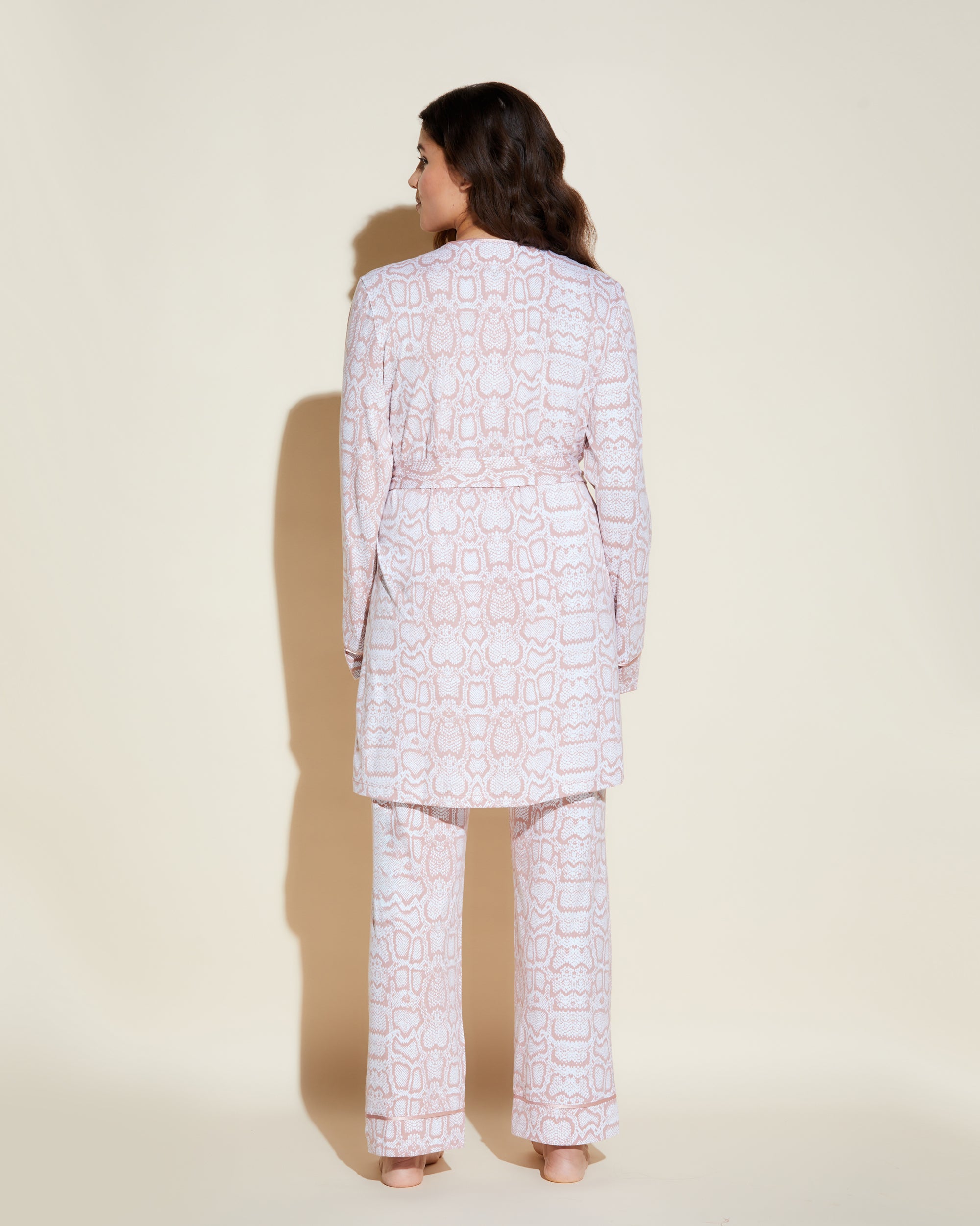 Rosa Set - Bella Printed Curvy Pyjama-Set Oberteil, Hose Und Mantel