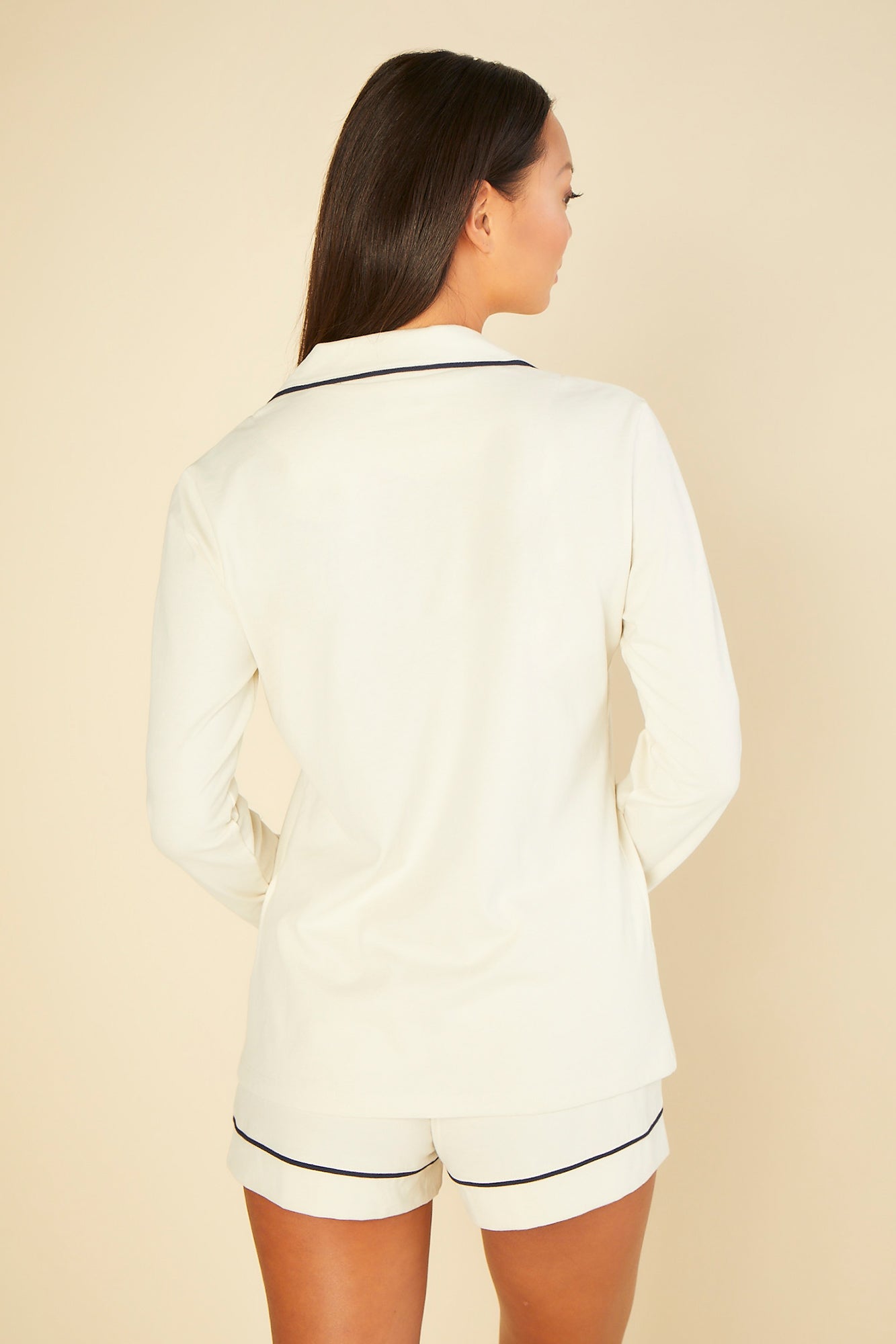 Blanca Conjuntos - Bella Texture Conjunto De Pijama Con Pantalones Cortos Y Camiseta De Manga Larga Con Textura