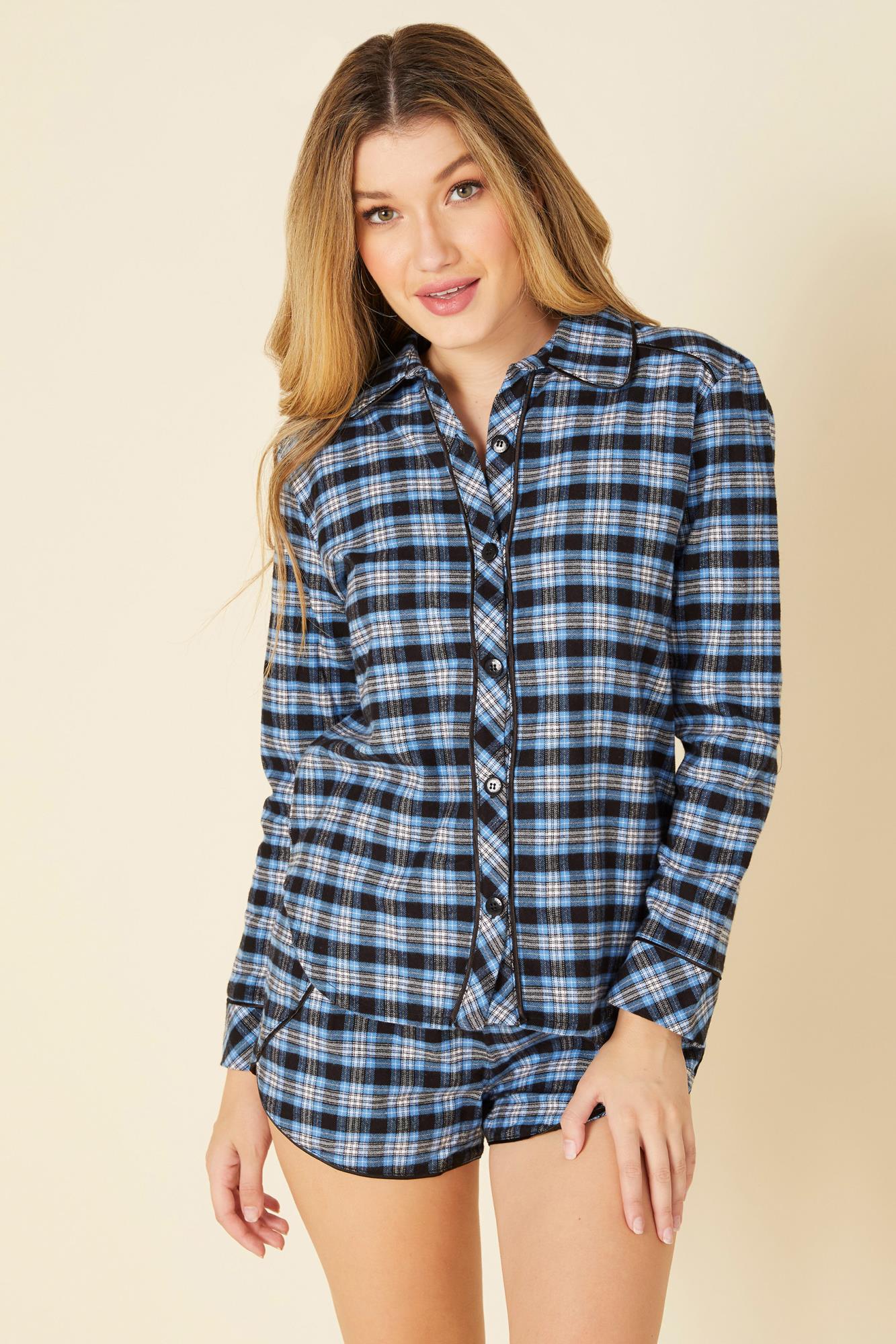 Azul Conjuntos - Bella Warm Conjunto De Manga Larga Y Bóxer