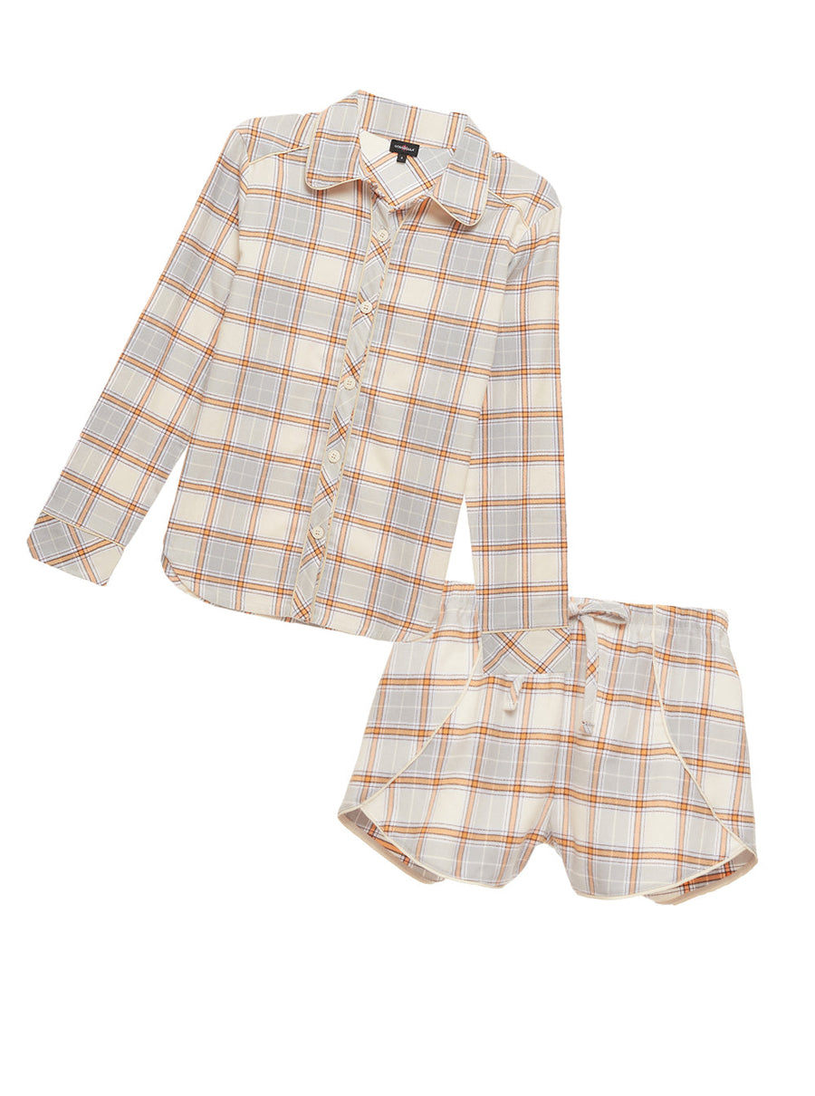Orange Set - Bella Warm Long Sleeve Top & Boxer Pajama Set