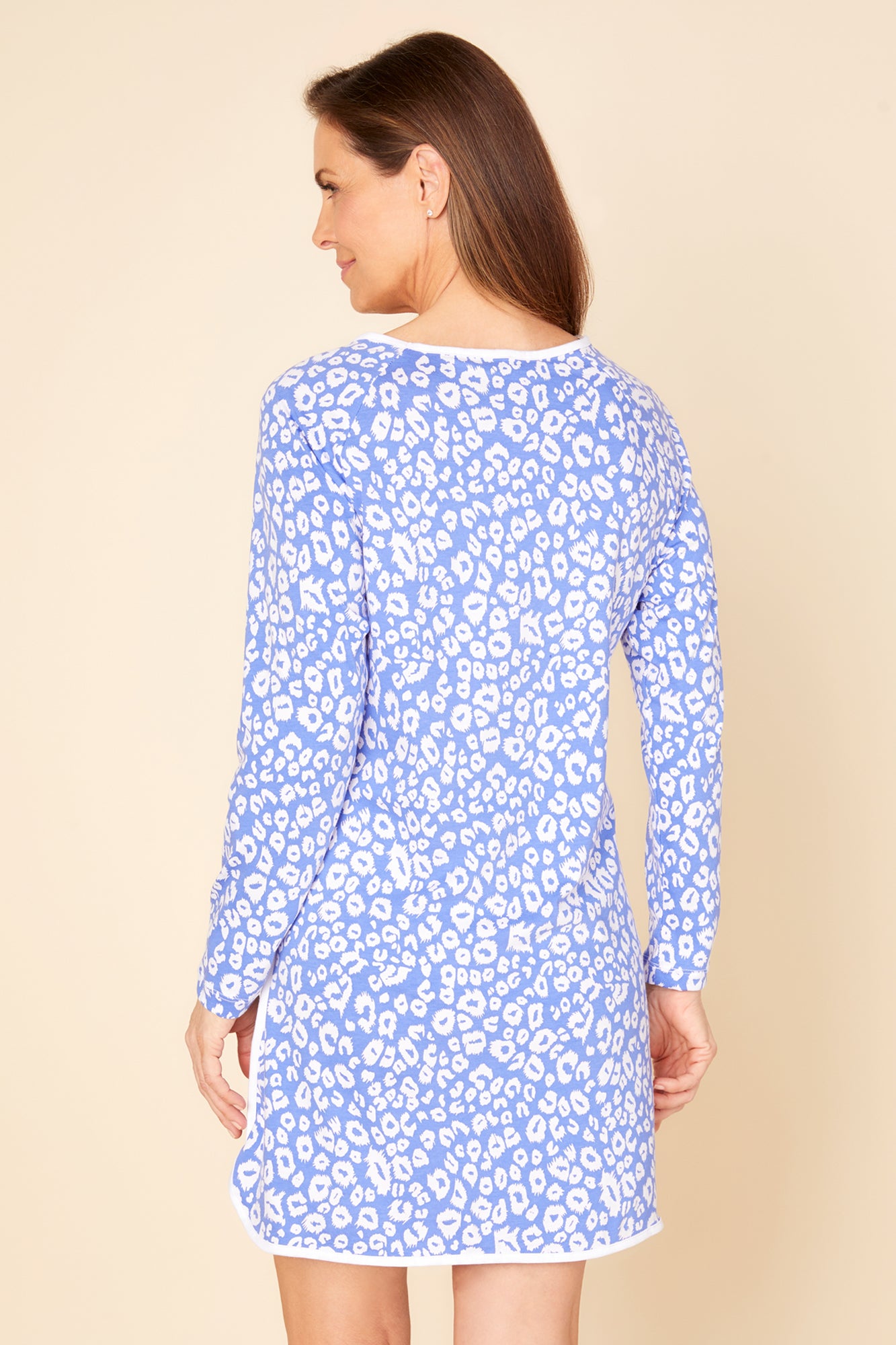 Blu Maglie - Florida Lounge Print Camicia Da Notte A Maniche Lunghe