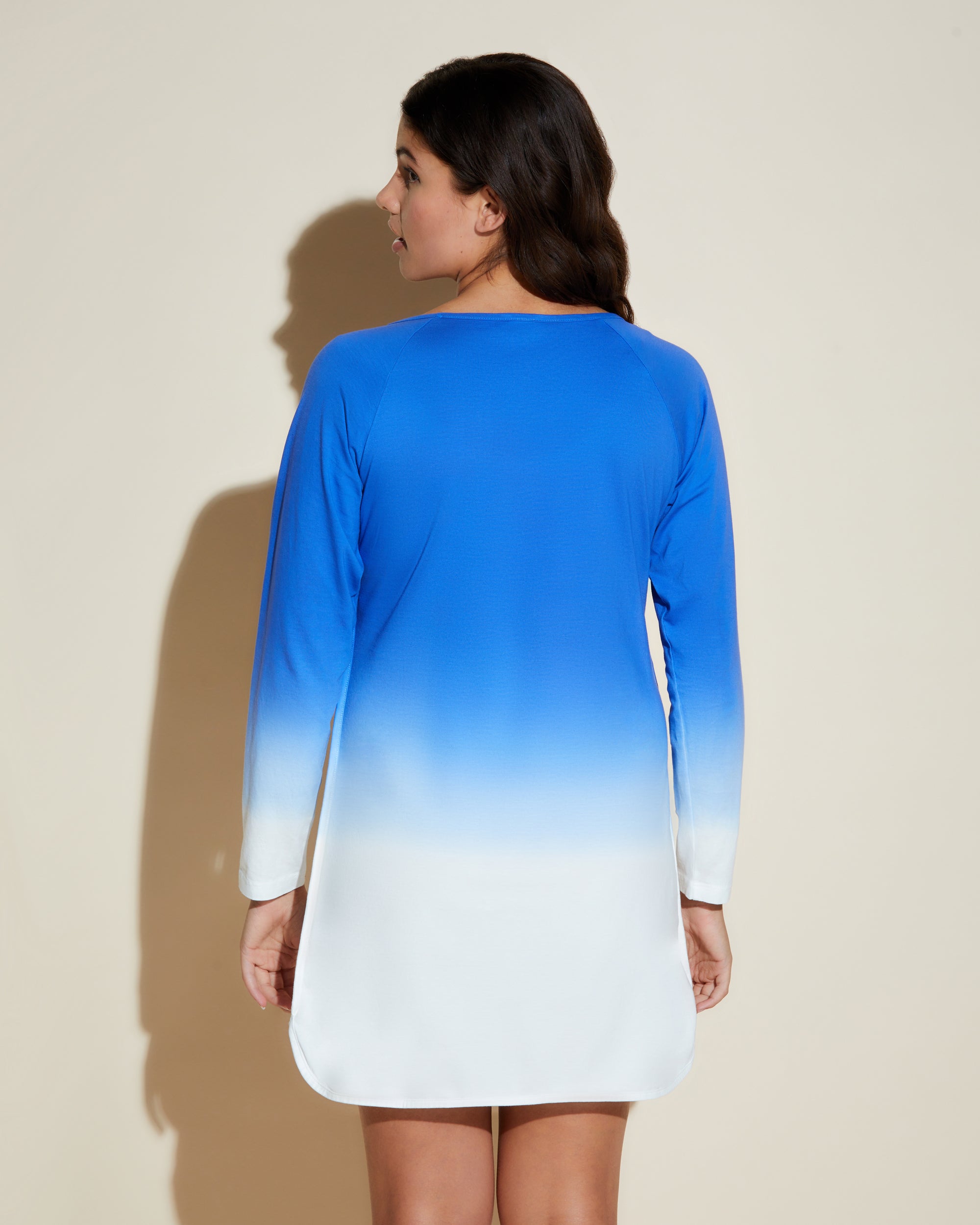 Blue Shirt - Florida Lounge Print Long Sleeve Night Sleep Shirt