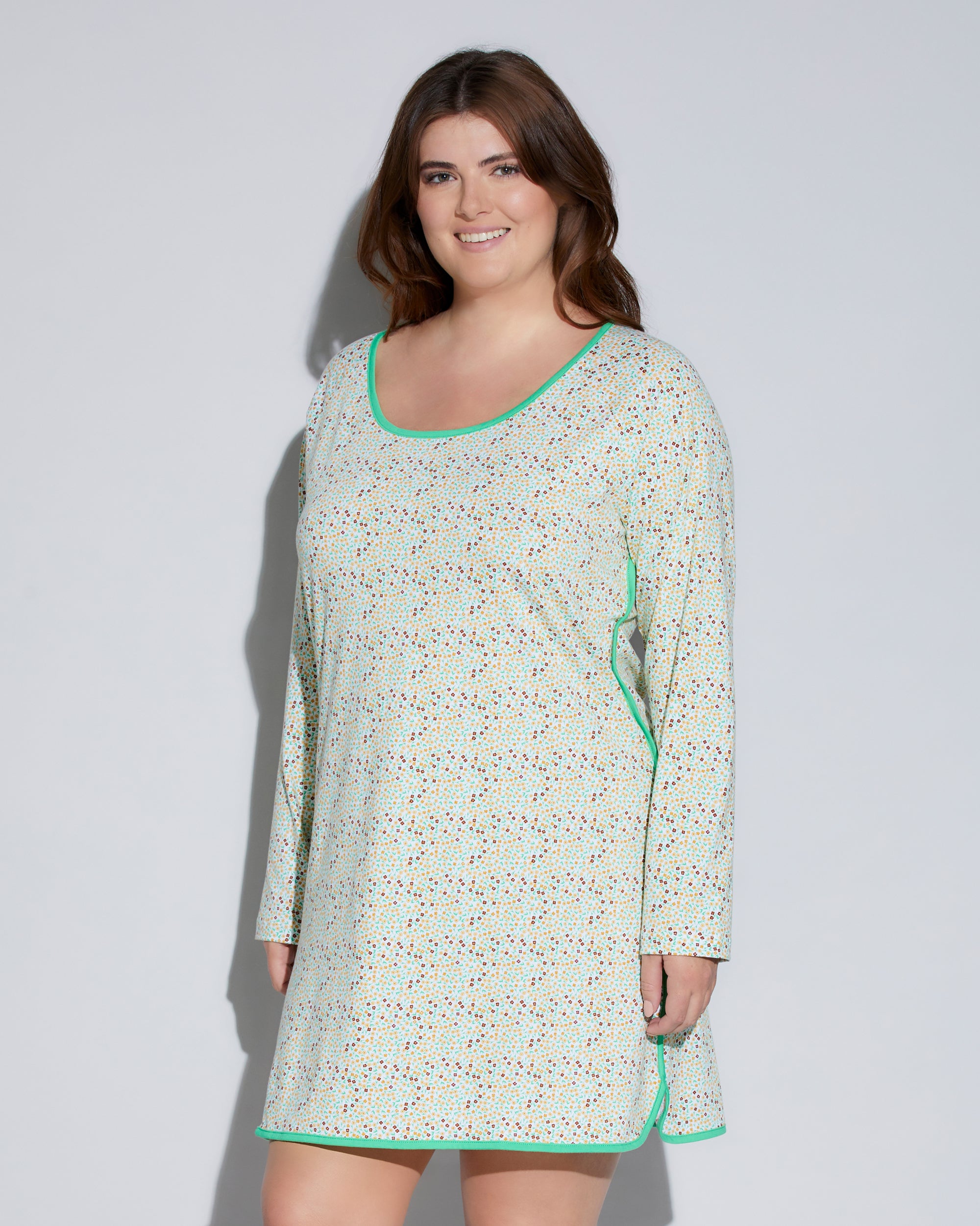 Rossa Maglie - Florida Lounge Print Camicia Da Notte A Maniche Lunghe