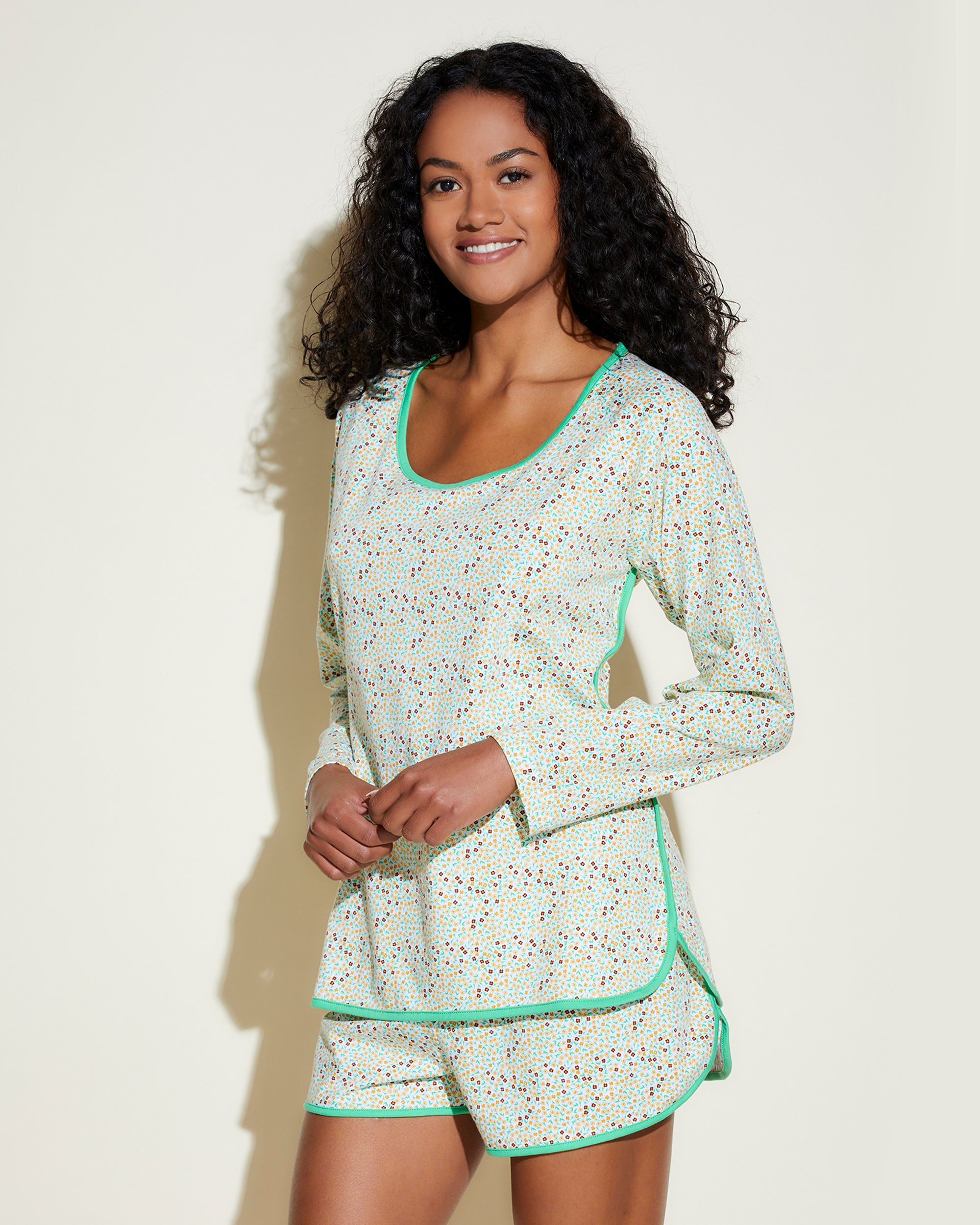 Roja Camisas - Florida Lounge Print Camiseta De Manga Larga Y Shorts