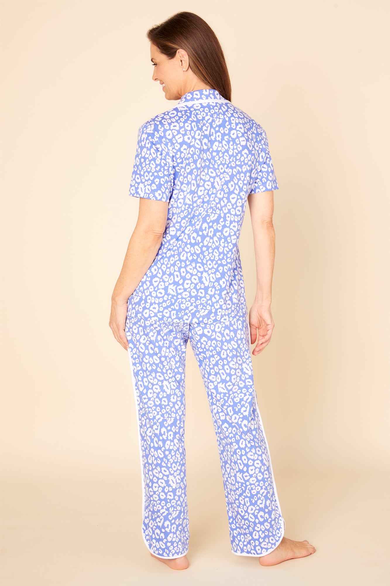 Blau Set - Florida Lounge Print Kurzärmliges Oberteil & Hose