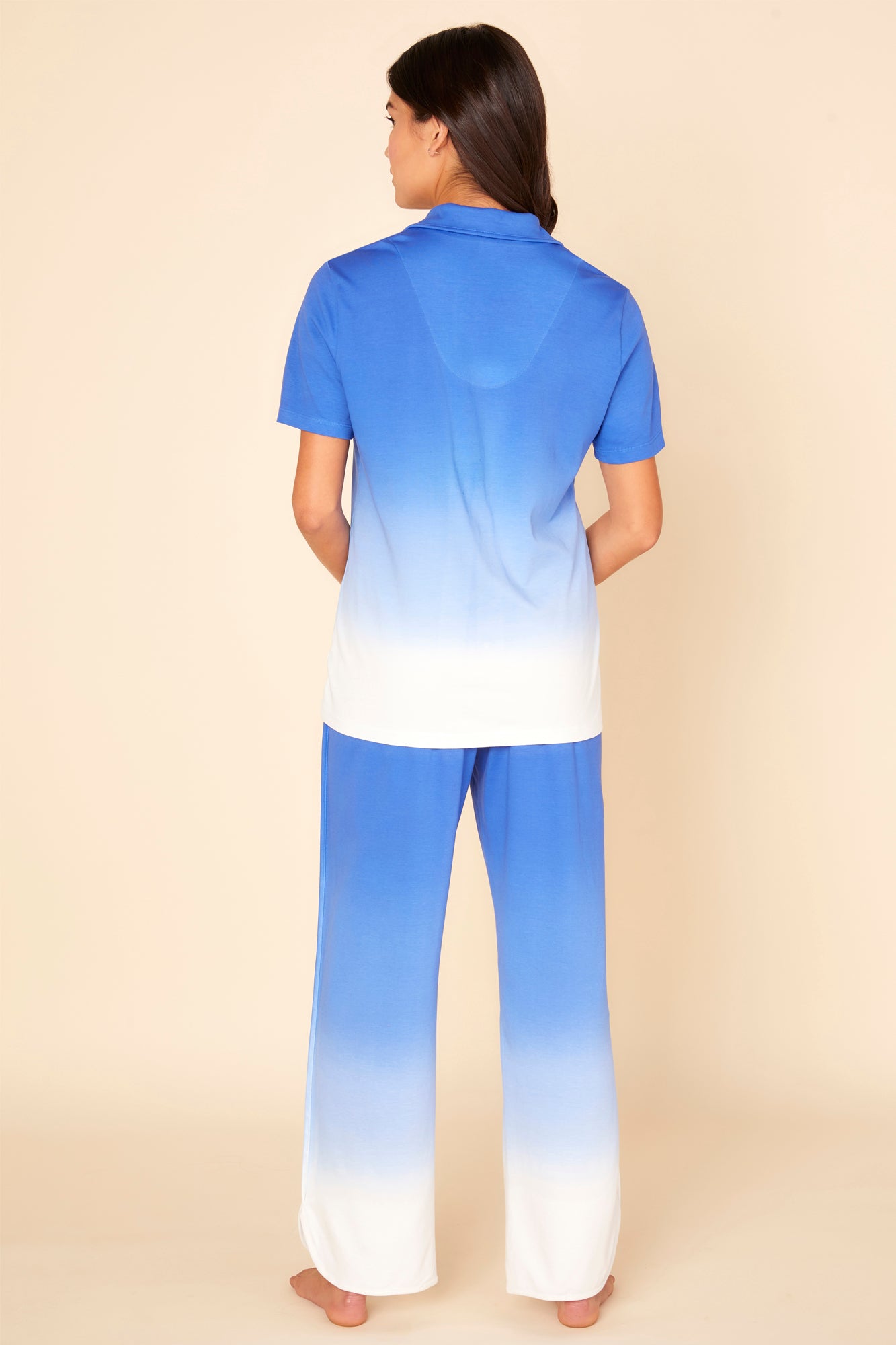 Blu Set - Florida Lounge Print Pantalone E Top A Maniche Corte