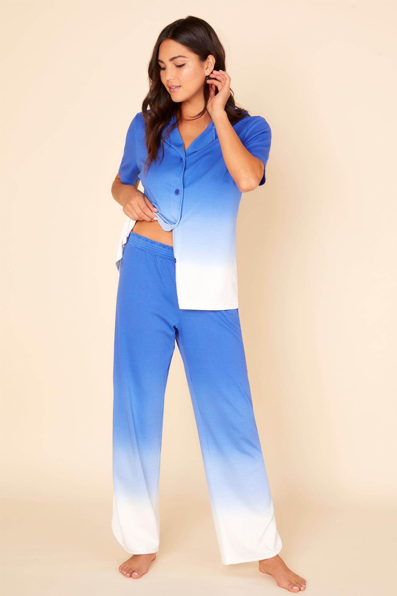 Bleue Ensemble - Florida Lounge Print Haut Manches Courtes & Pantalon