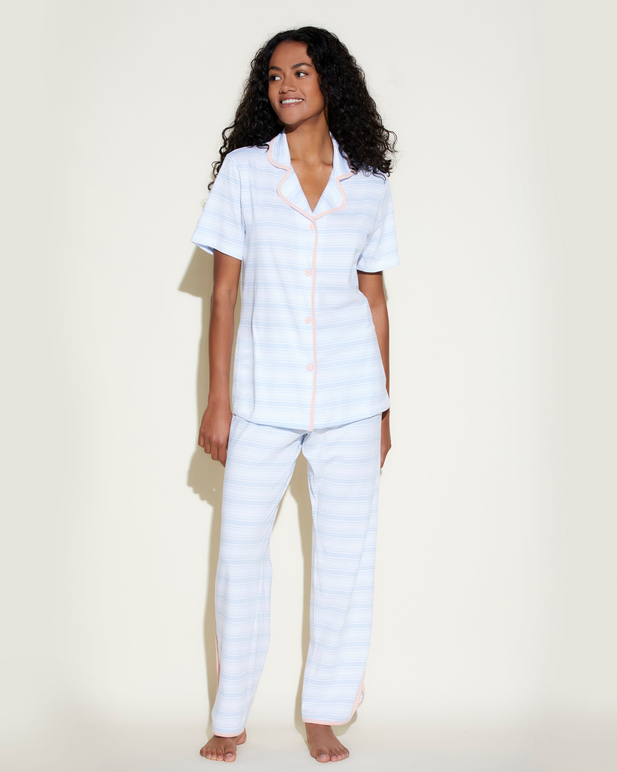 Blu Set - Florida Lounge Print Pantalone E Top A Maniche Corte