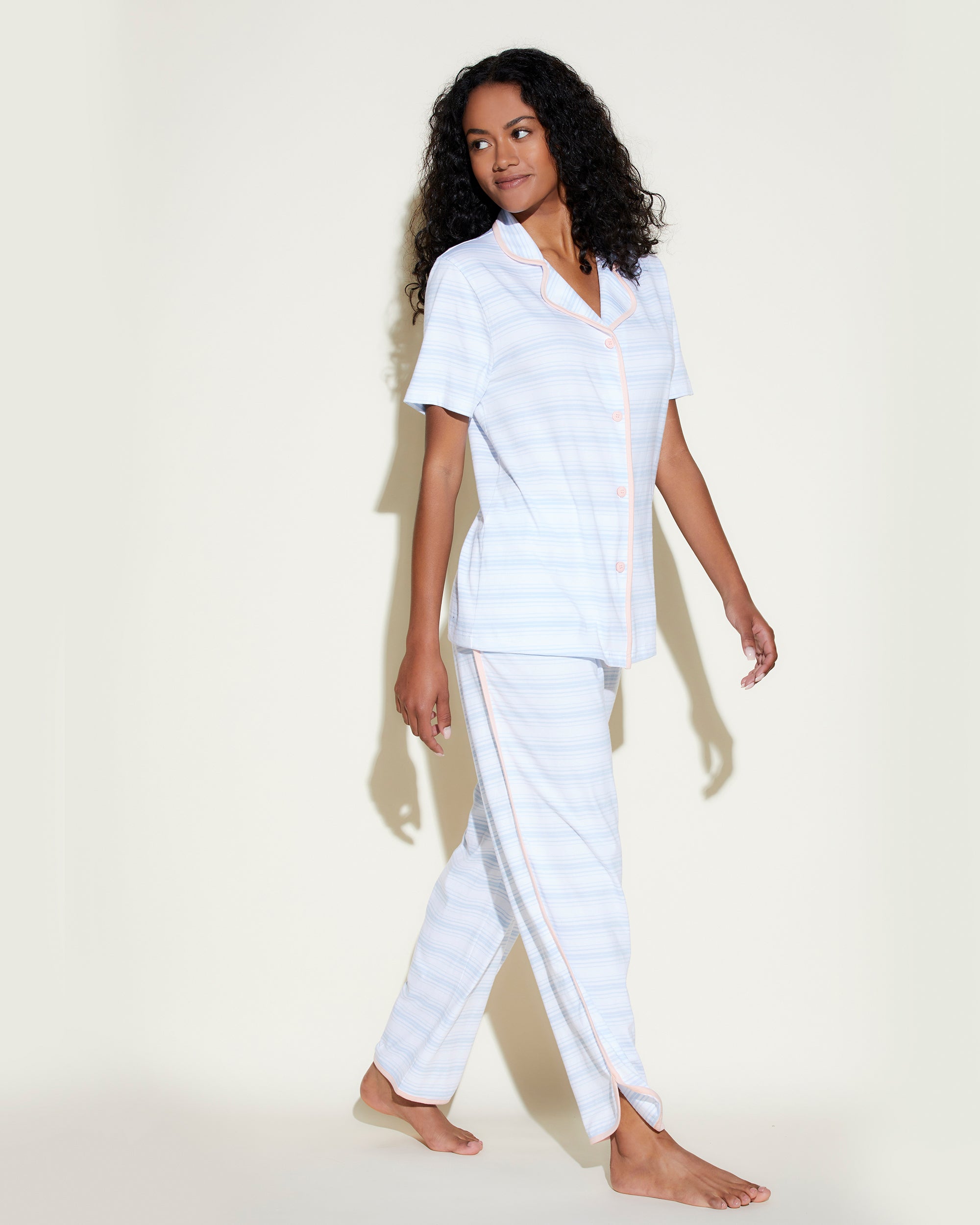 Blu Set - Florida Lounge Print Pantalone E Top A Maniche Corte
