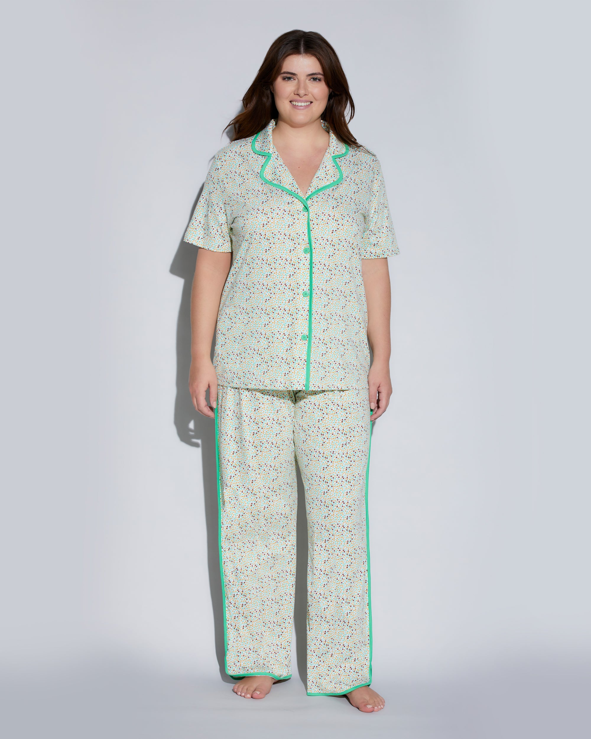Rossa Set - Florida Lounge Print Pantalone E Top A Maniche Corte