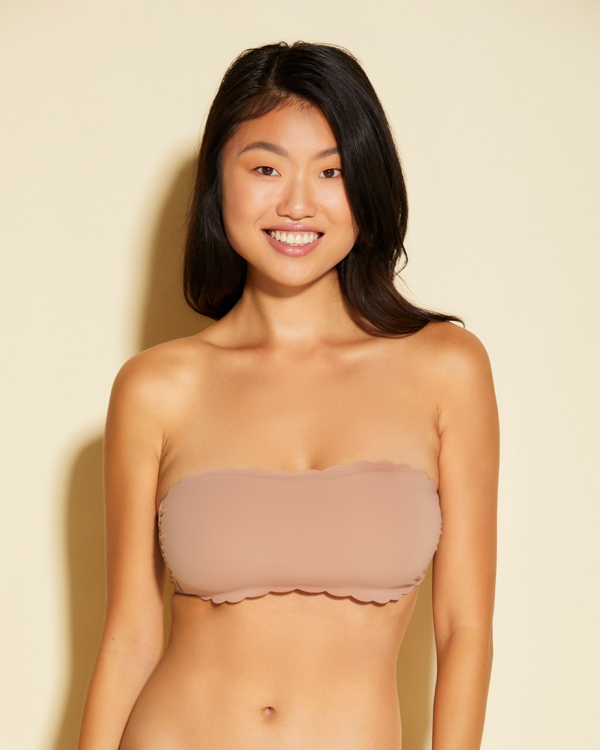 Beige Bralette - Free Cut Micro Scalloped Bandeau Bra