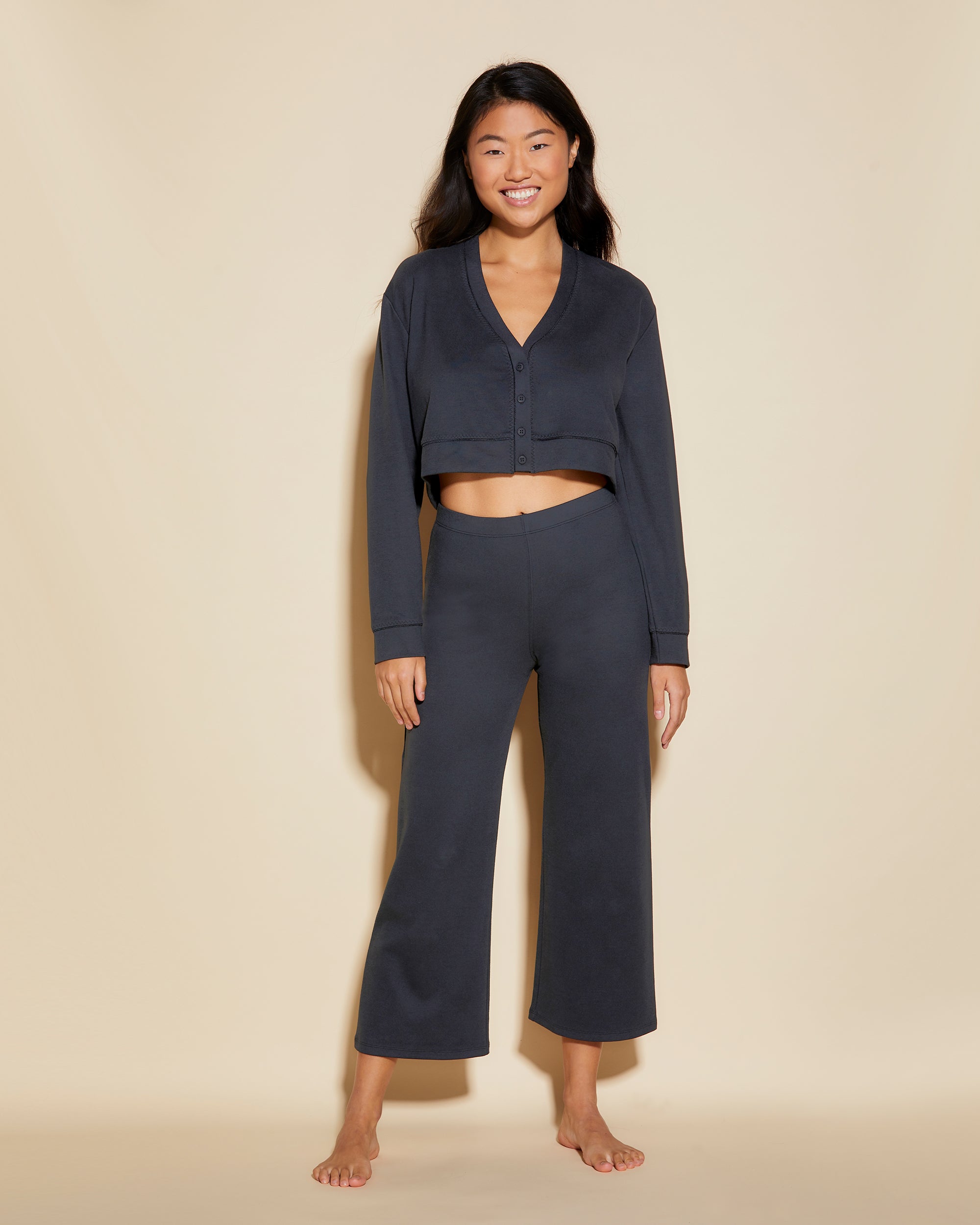 Schwarz Cardigan - Michi Cropped Boxy Strickjacke