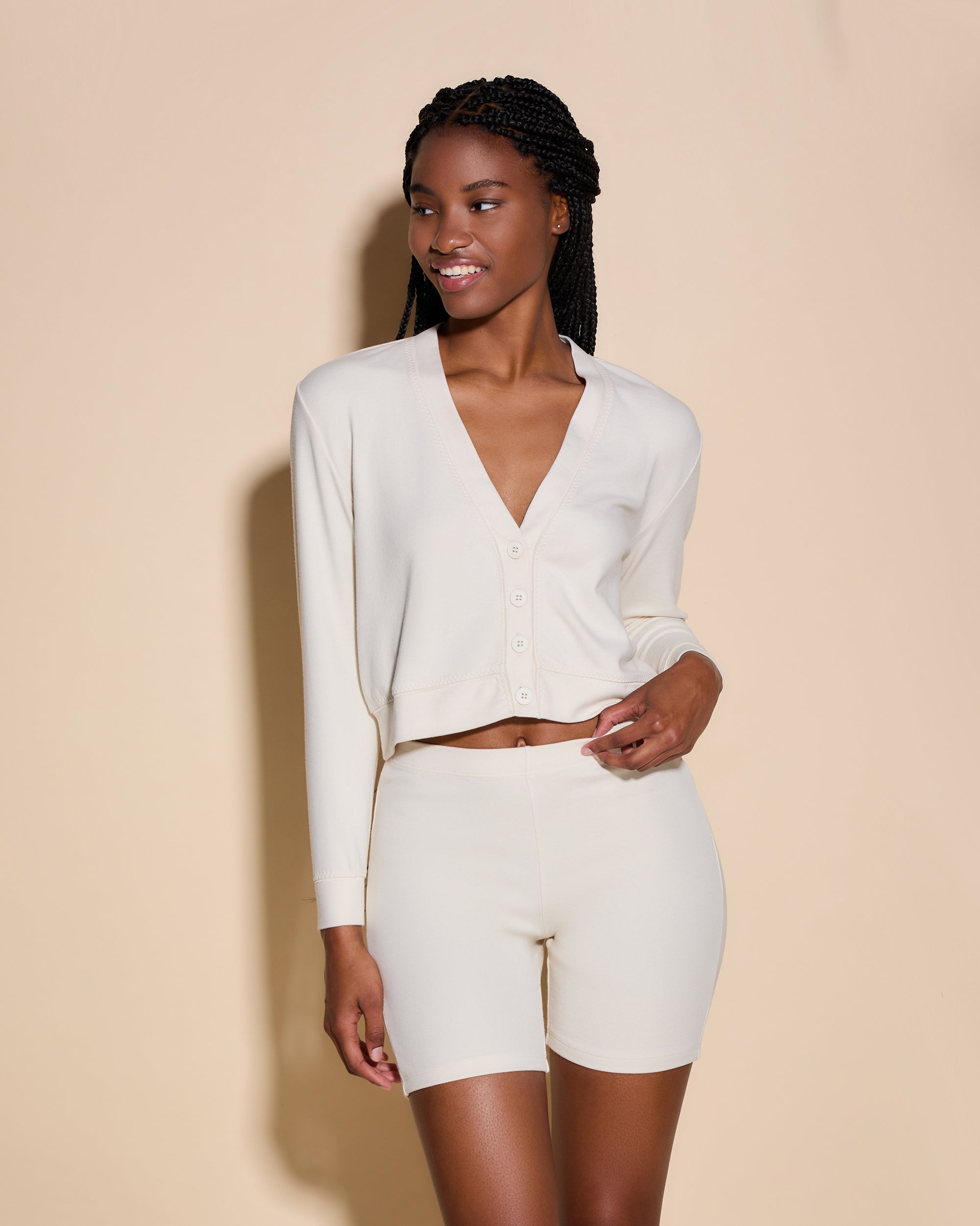 Weiß Cardigan - Michi Cropped Boxy Strickjacke