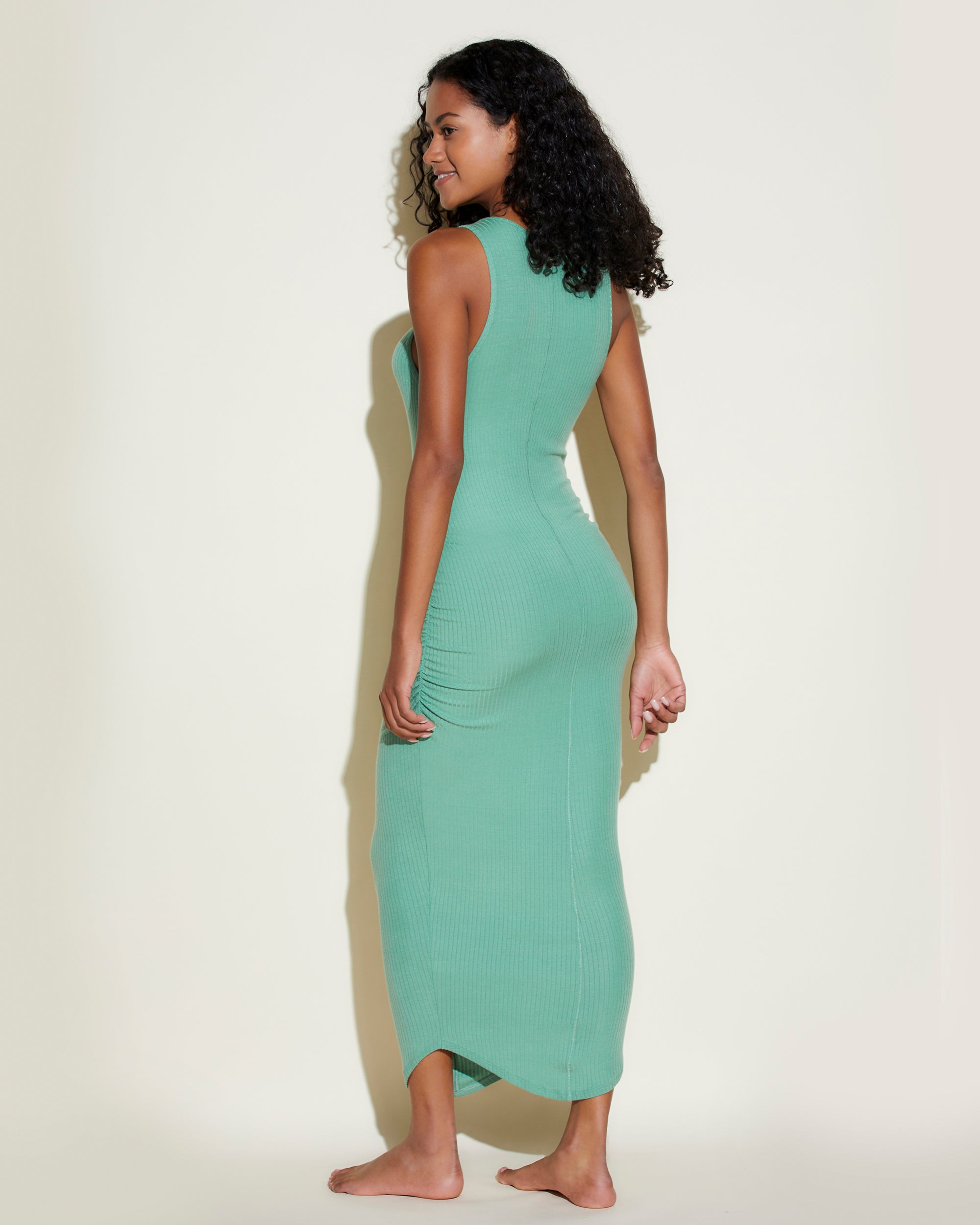 Green Dress - Molly Midi Henley Dress