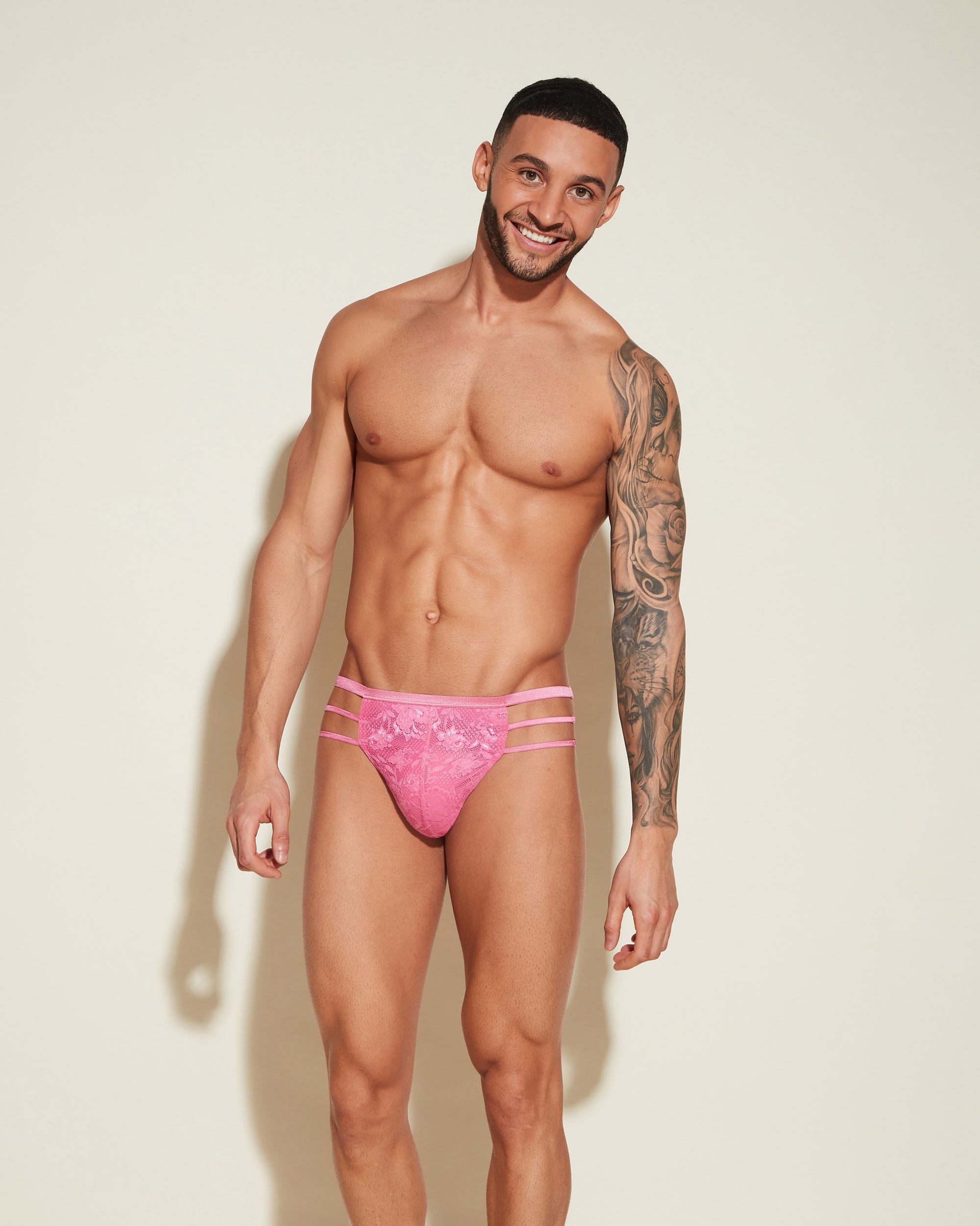 Rose String Homme - Never Say Never String Italien À Bretelles