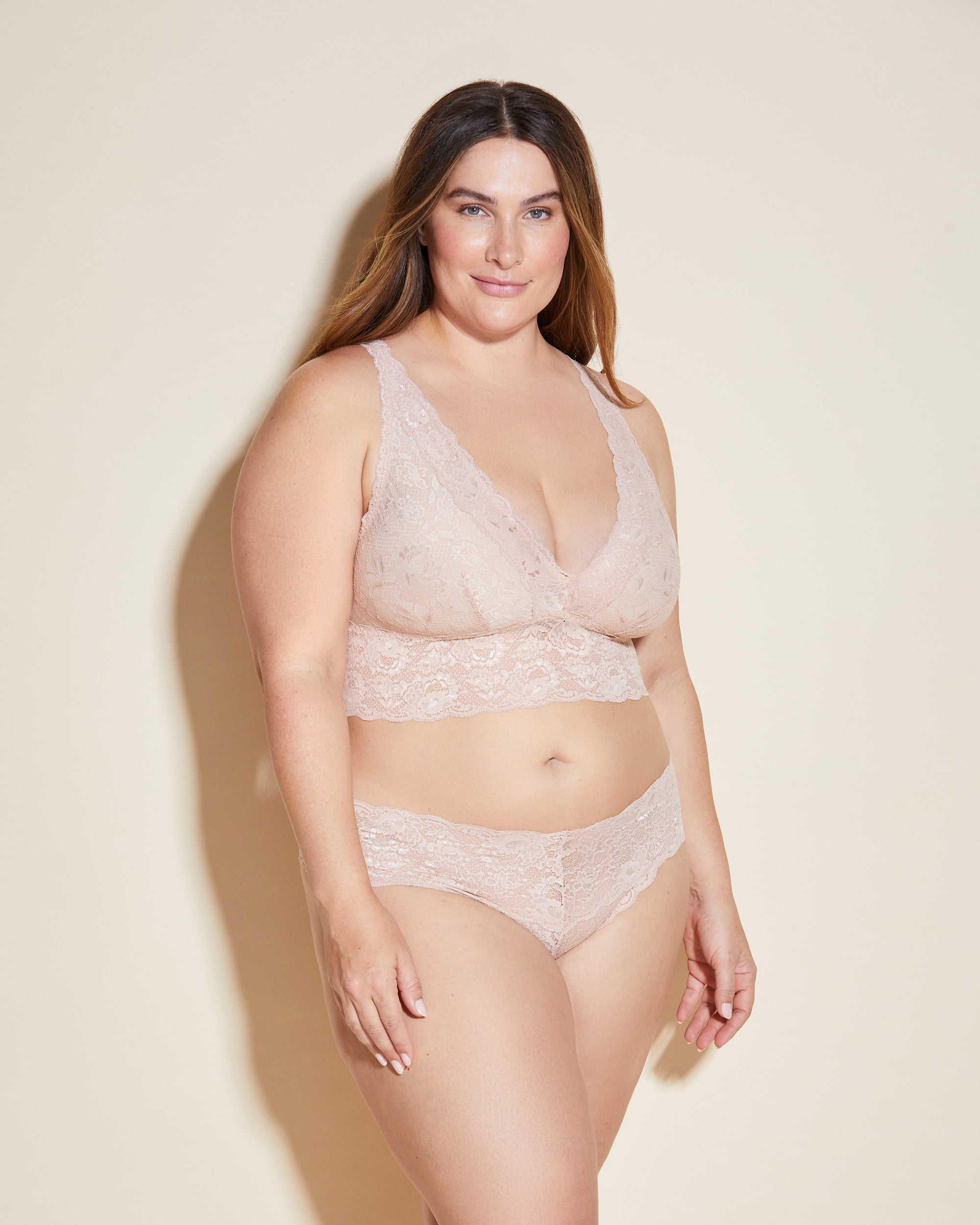 Beige Bralette - Never Say Never Extended Plungie Longline Bralette