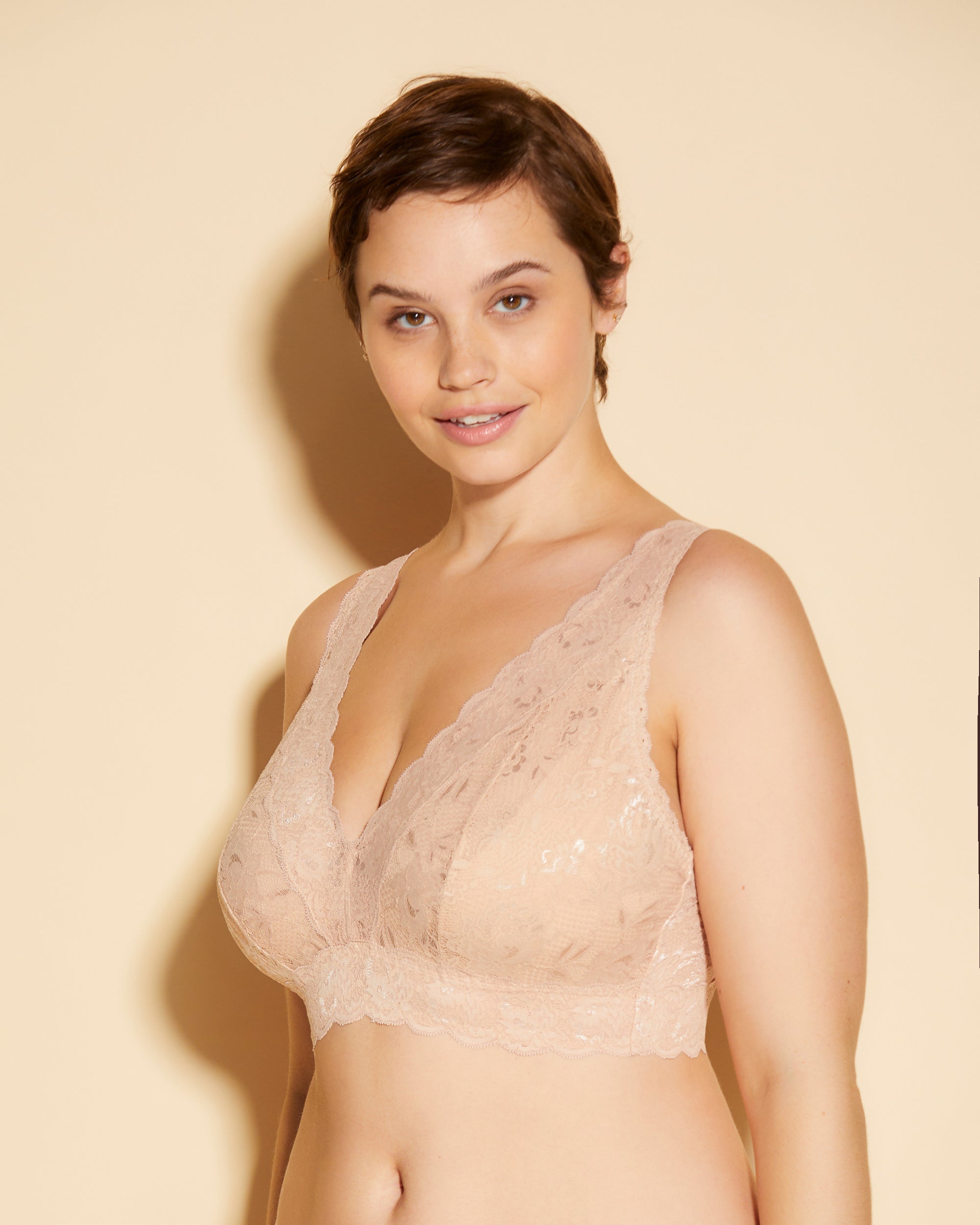 Beige Bralette - Never Say Never Bralette Super Curvy A Corpetto Con Scollatura A V