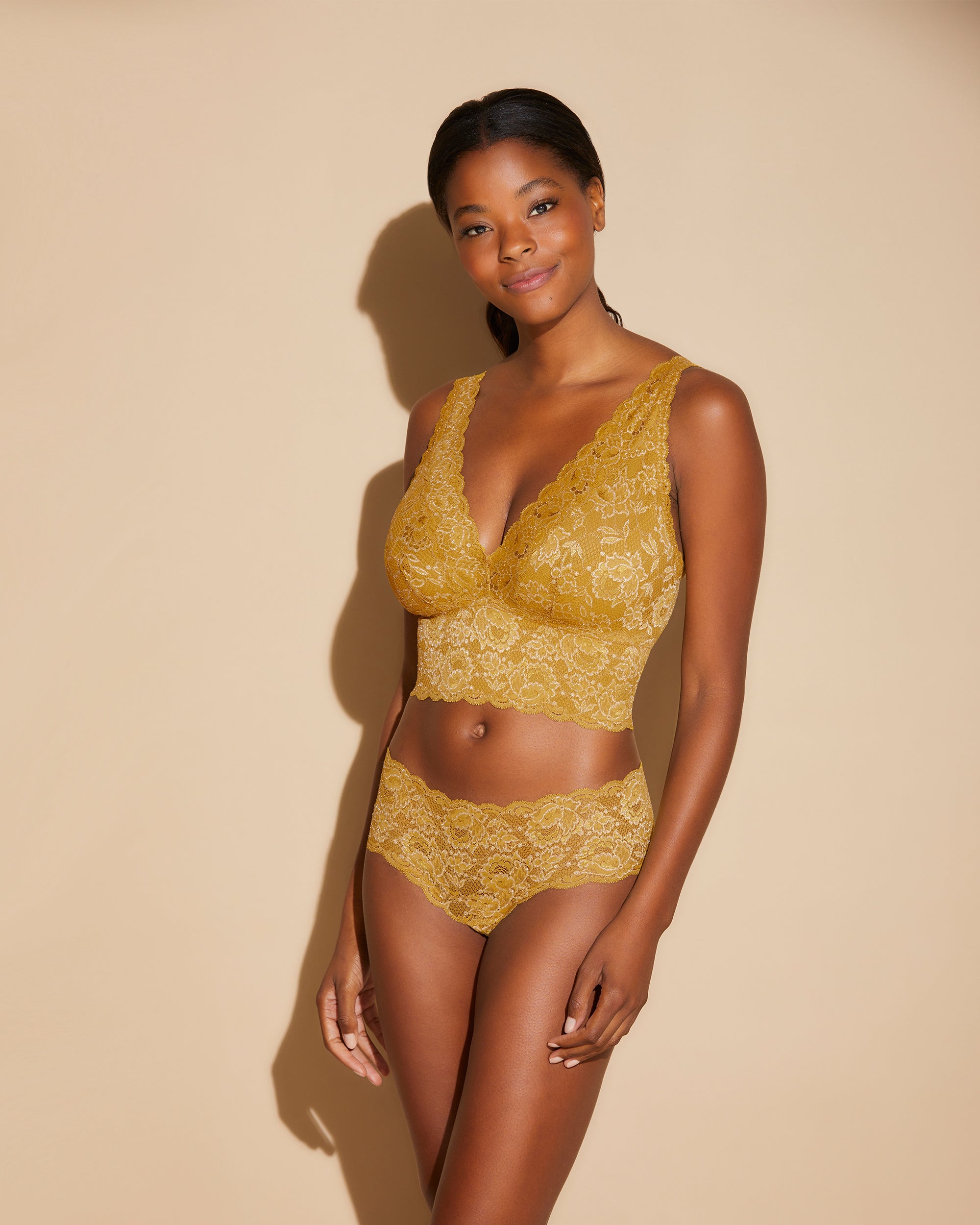 Gelb Bralette - Never Say Never Metallics Curvy Longline-Bralette Mit Tiefem Ausschnitt