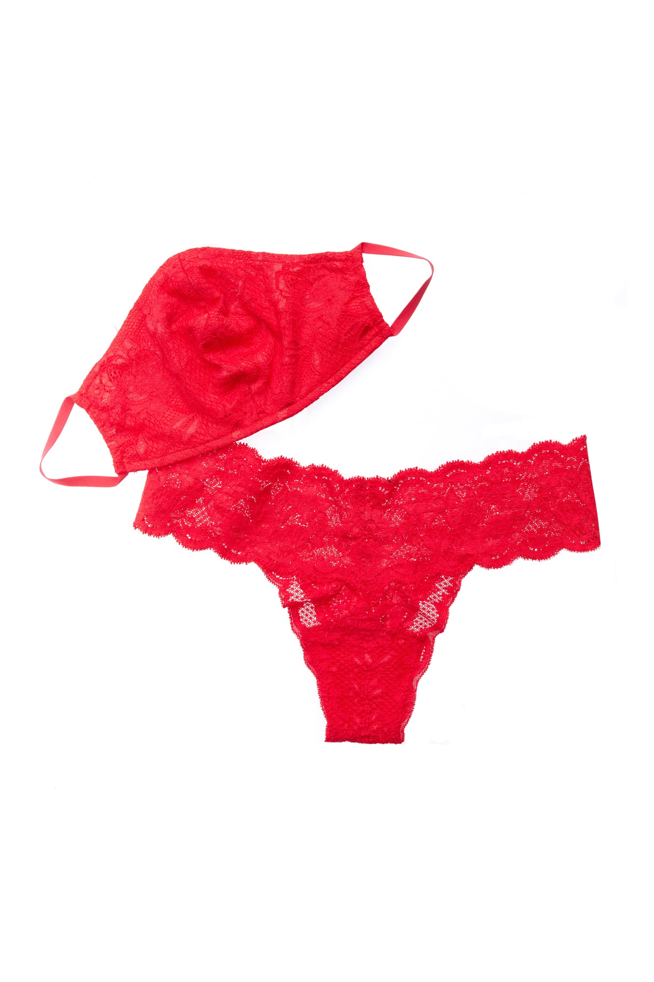 Red Accessory - Never Say Never V Face Mask And Cutie Thong Set