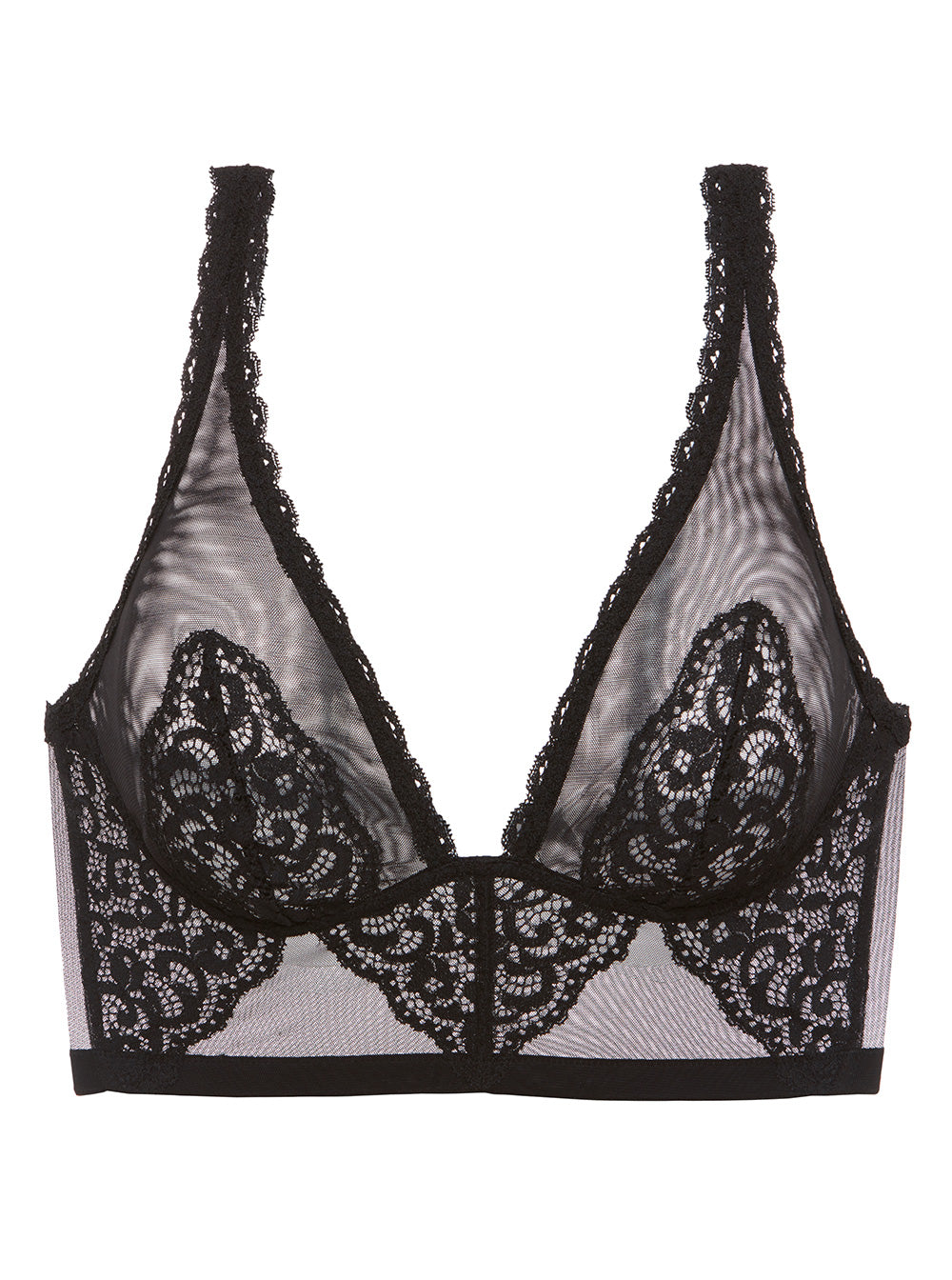 Nero Bralette, Peony Bralette Con Taglio A Triangolo Alto