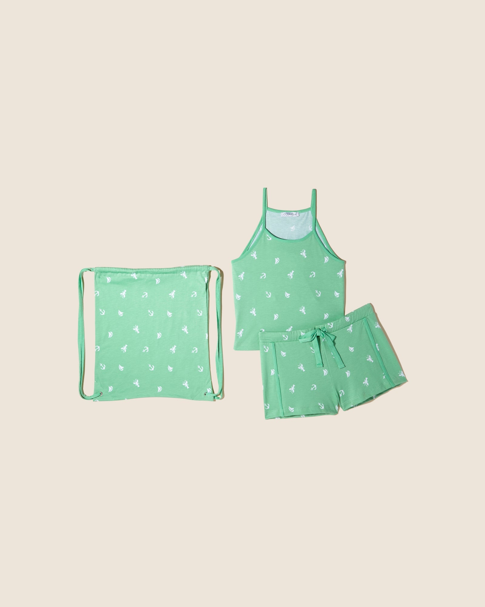 Gedruckt Set - Road Trip Hochgeschlossenes Tank-Top & Short Im Beutel