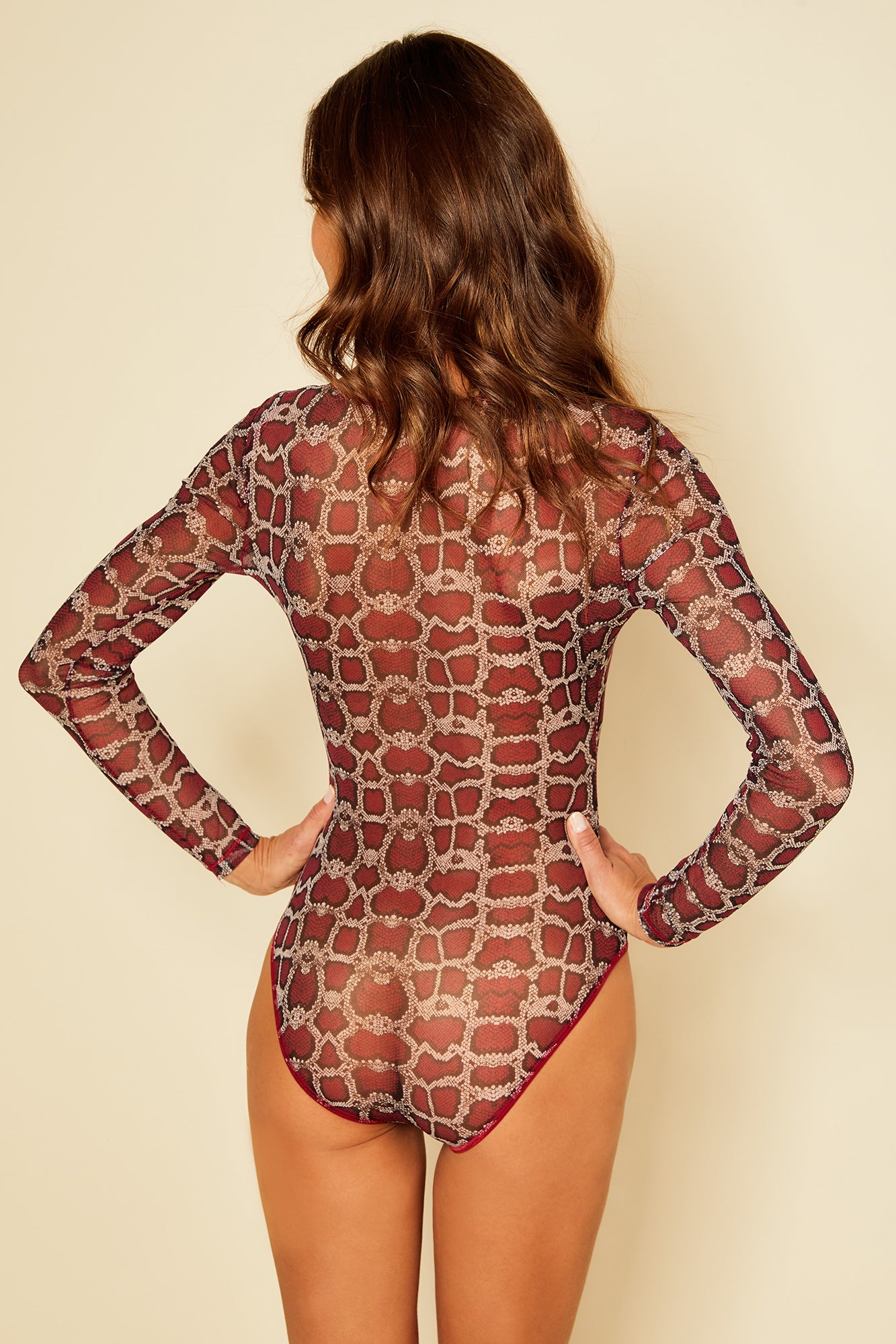 Red Teddy - Soire Confidence Printed Long Sleeve Bodysuit
