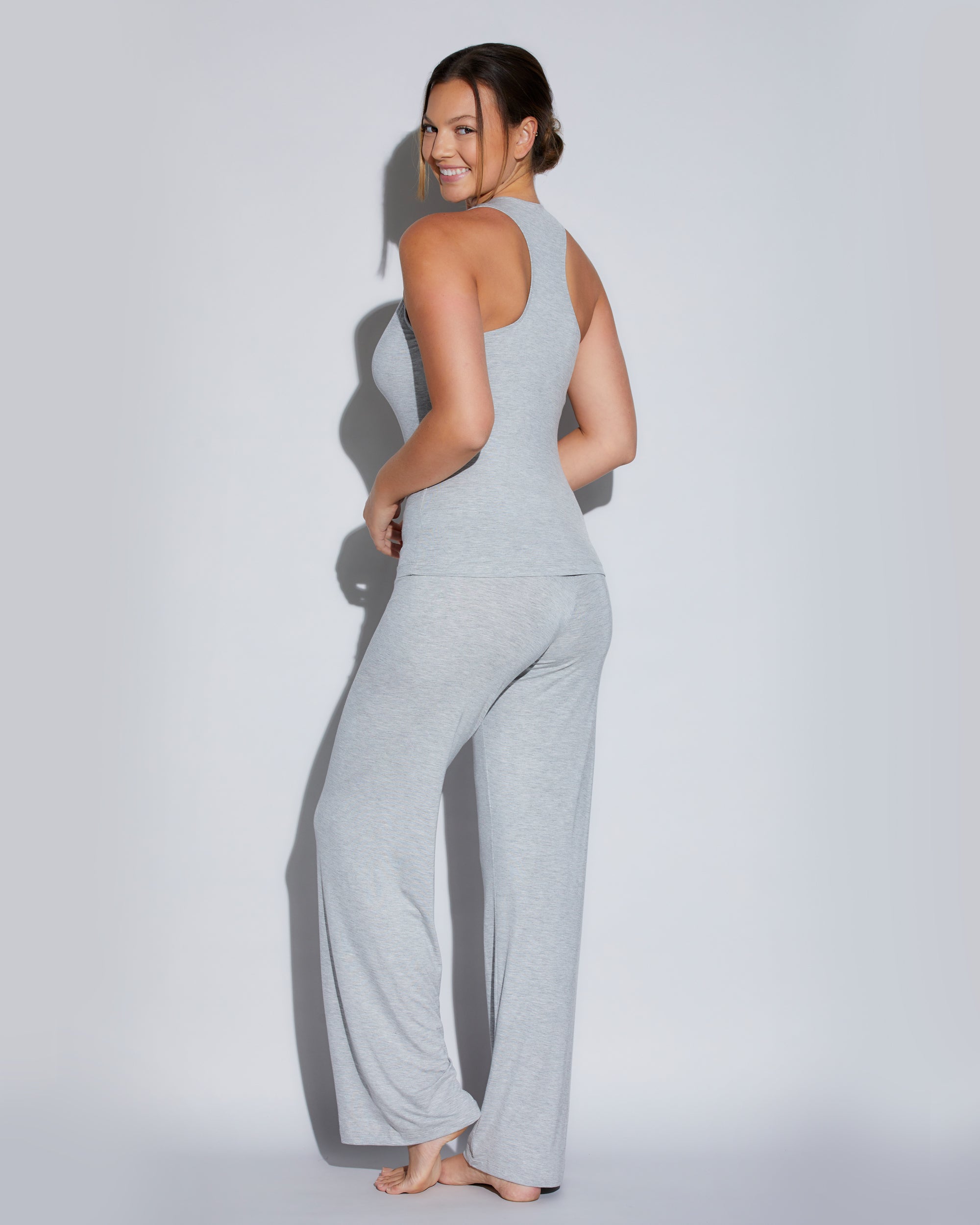 Gris Conjuntos - Talco Conjunto De Camiseta De Espalda Cruzada Y Pantalones Curvy