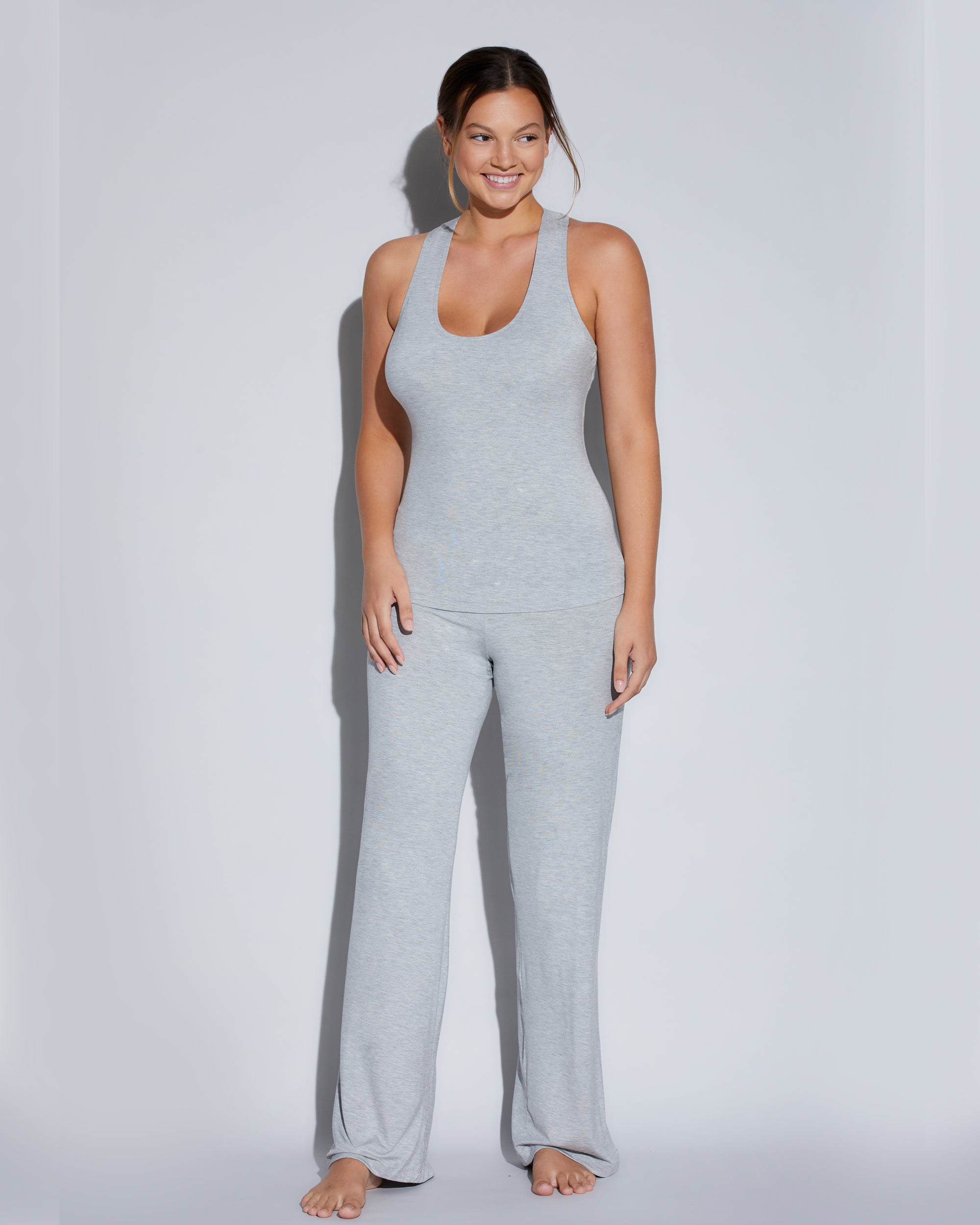 Gris Conjuntos - Talco Conjunto De Camiseta De Espalda Cruzada Y Pantalones Curvy